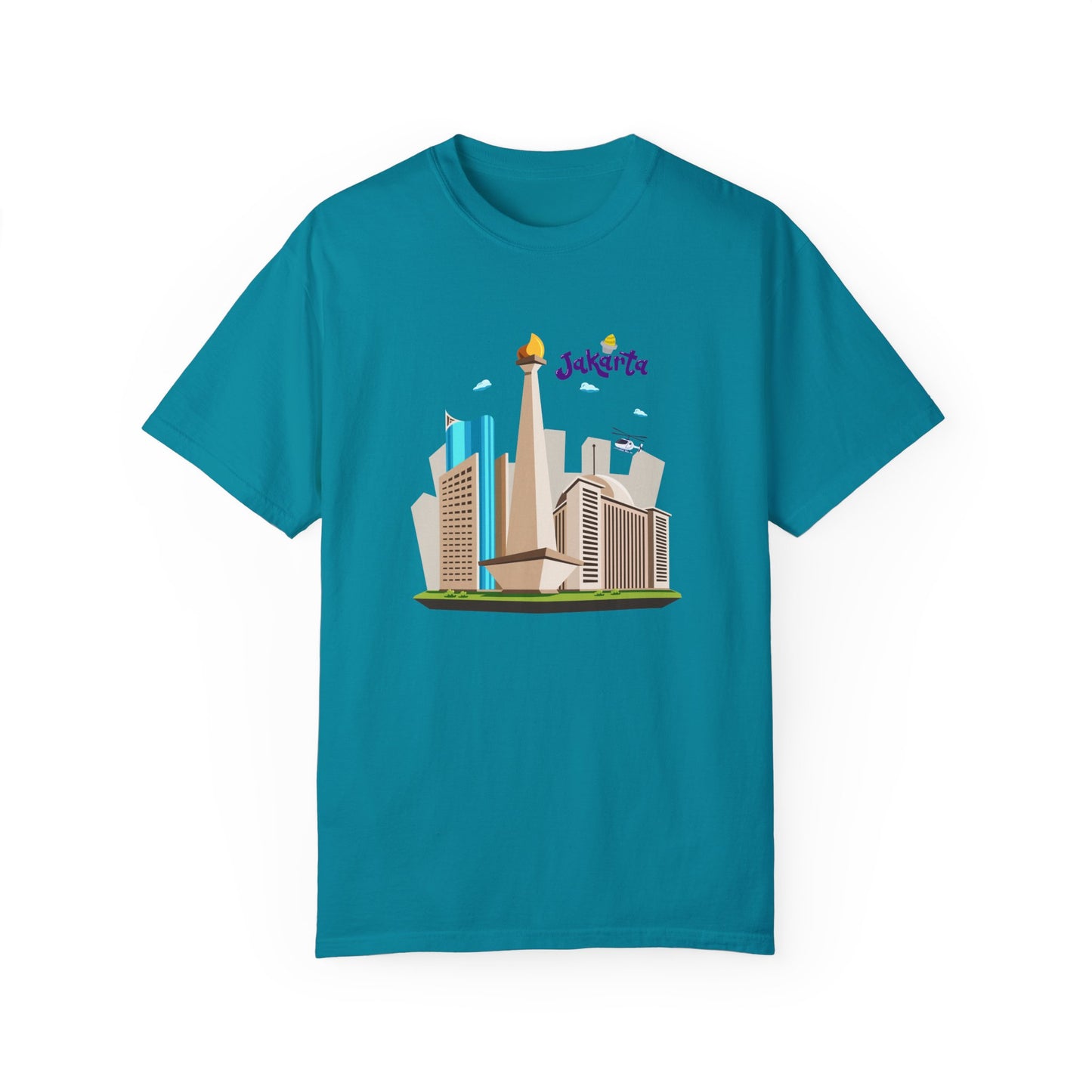 Jakarta Cityscape Unisex Garment-Dyed T-Shirt - Casual Travel Tee - 12129