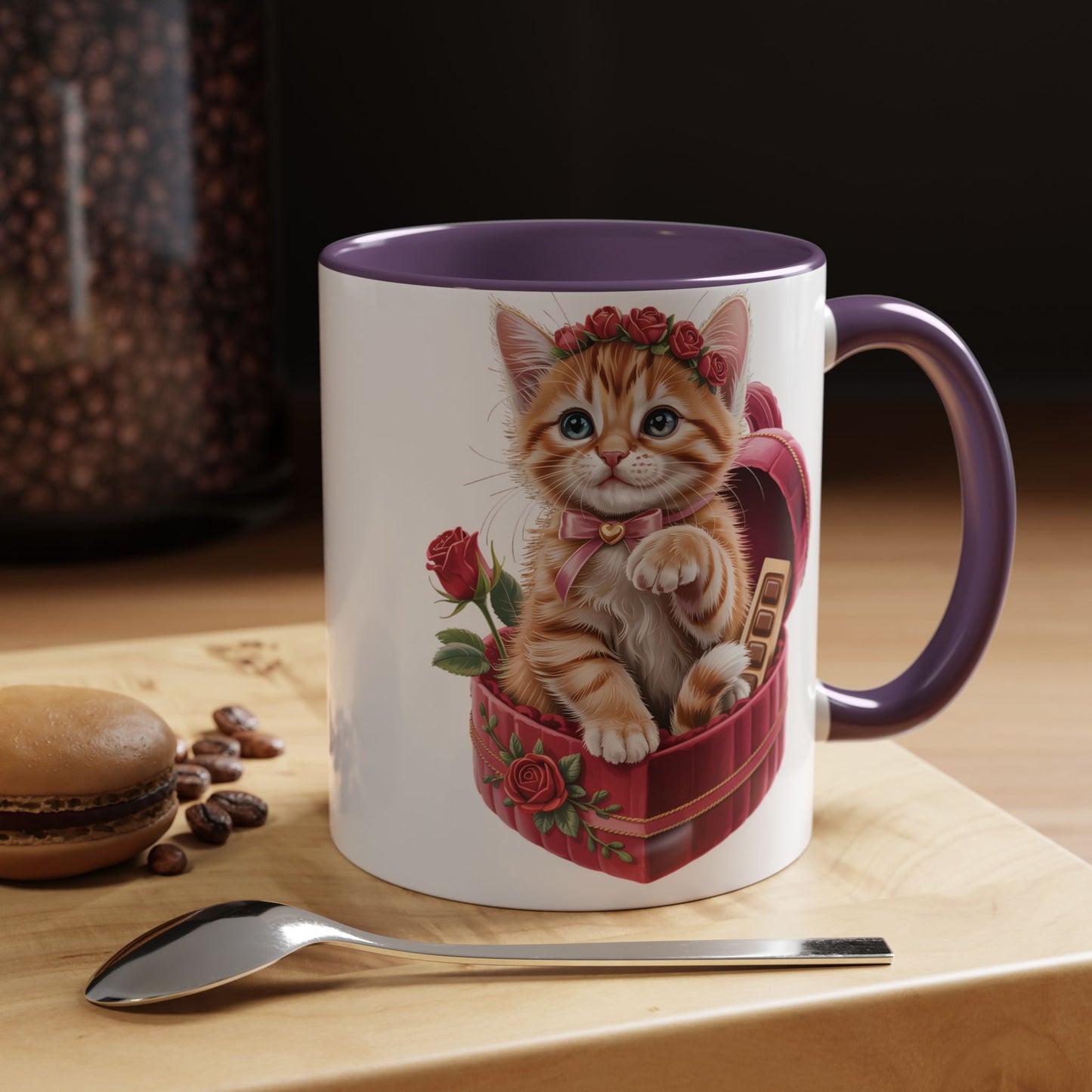 Cute Kitten Valentine Mug – Adorable Cat Illustration Coffee Cup, Romantic Gift for Cat Lovers (11oz / 15oz) - 14773