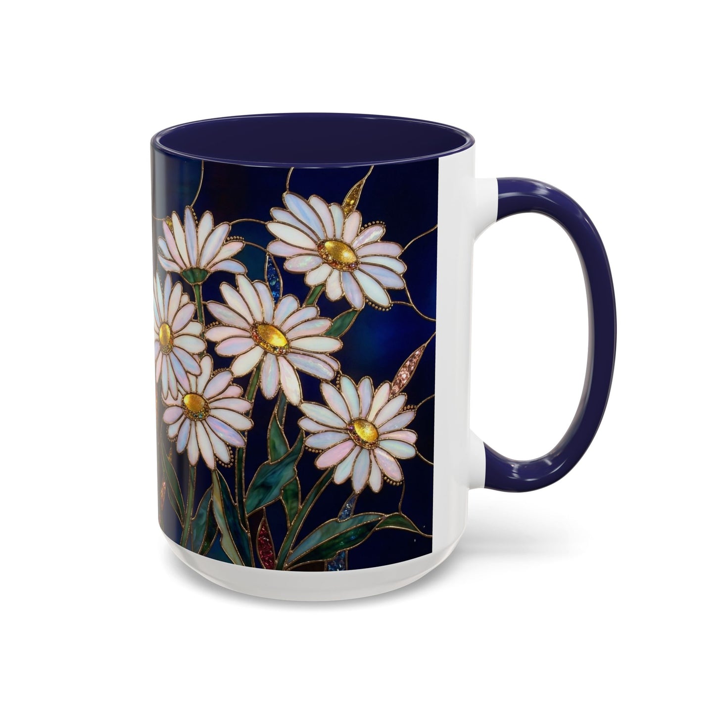 Daisy Floral Accent Coffee Mug — Stained Glass Design (11/15oz) - 14563