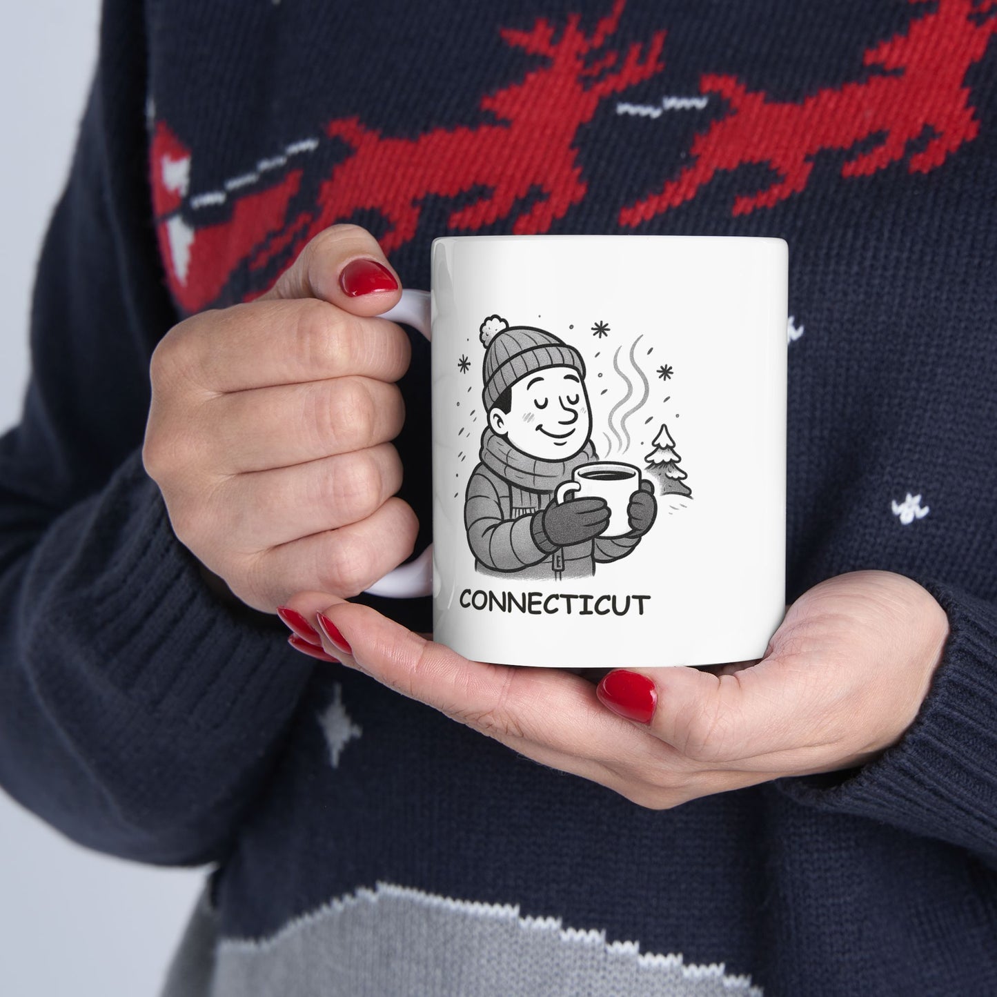 "In Connecticut, we don’t mind the cold as long as there’s a warm cup of coffee to go with it." Ceramic Mug - 13874