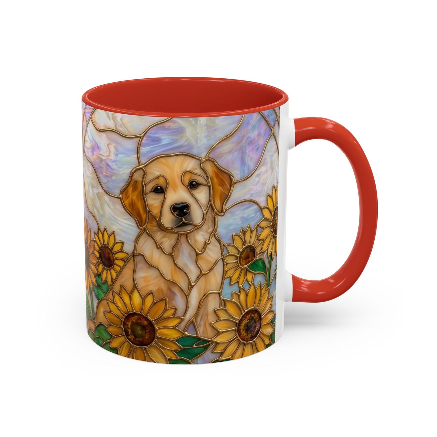 Sunflower Golden Retriever P uppiesAccent Coffee Mug –  Stained Glass Design (11/15 oz) - 14527