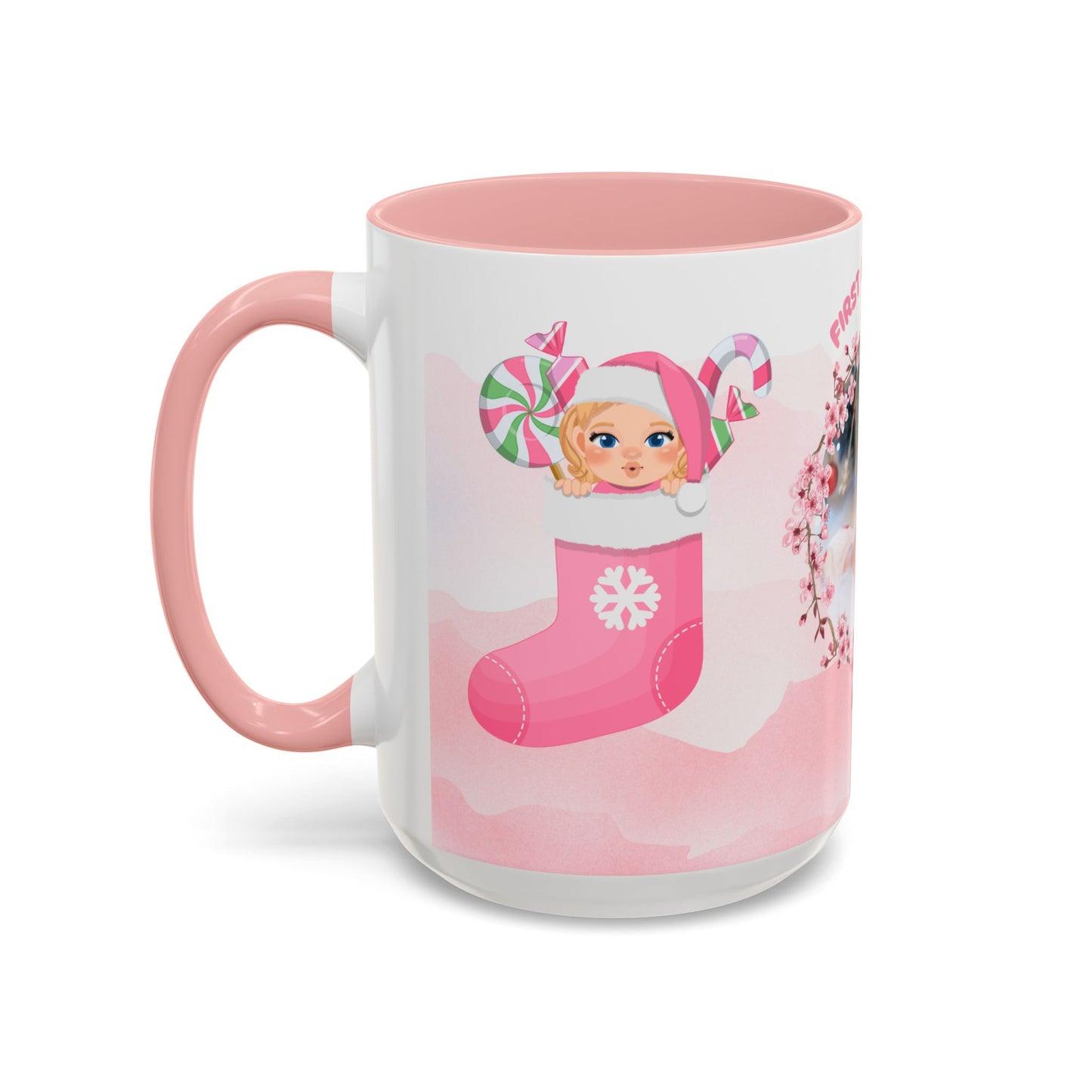 First Christmas, Baby Girl, Customizable - Accent Coffee Mug (11, 15oz) - 10074