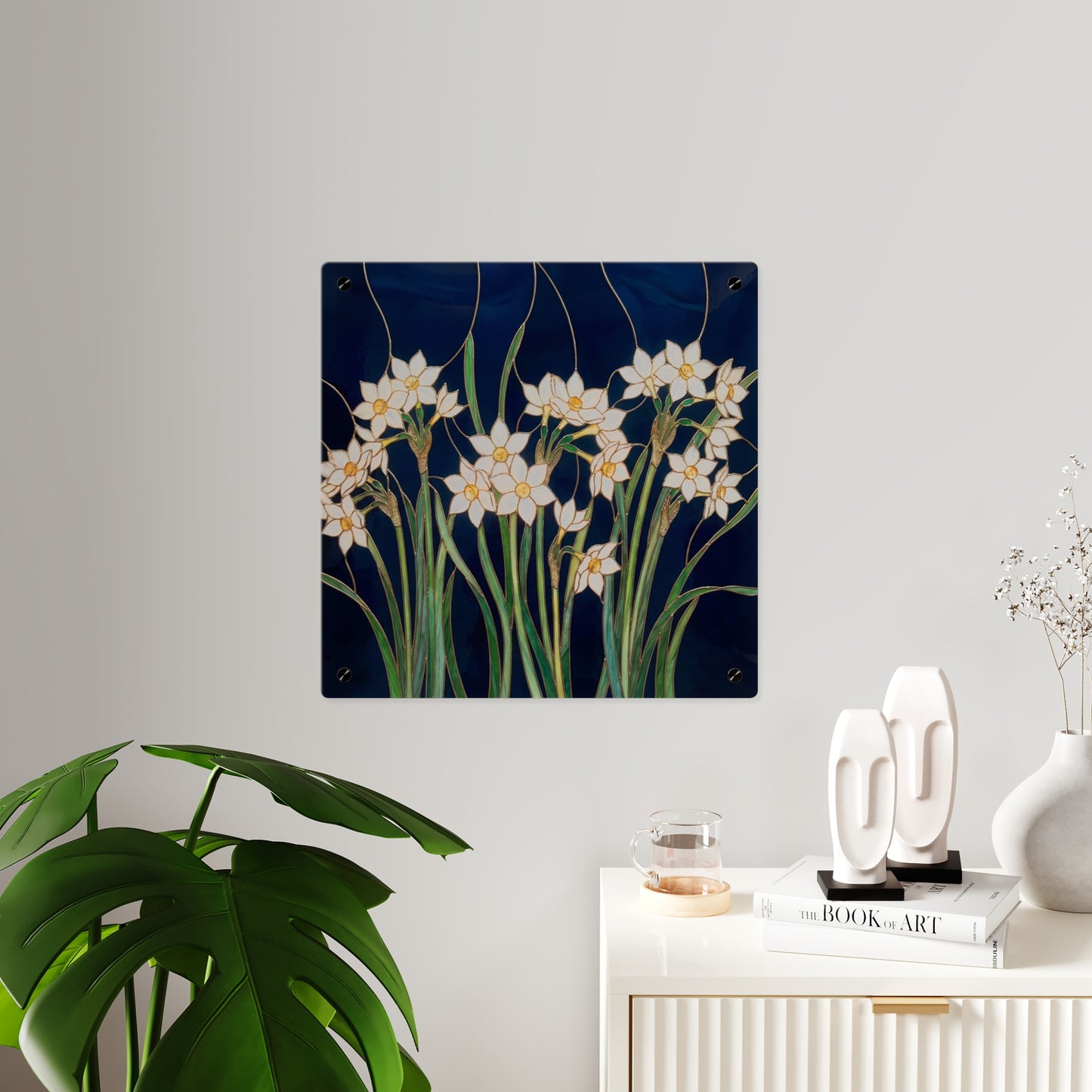 Whitepaper Narcissus Acrylic Wall Art Panel — (Floral Modern Decorative Plaque) - 14598