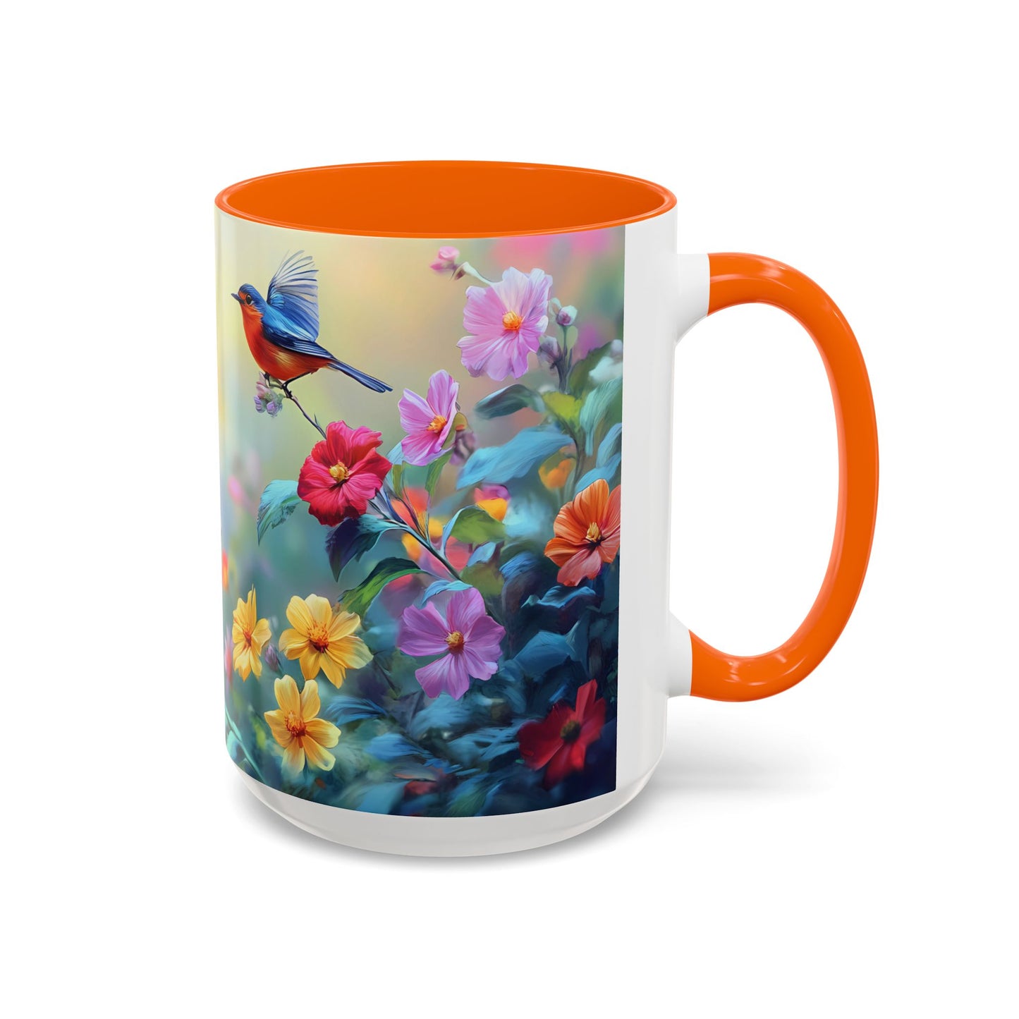 Charming Nature-Inspired Accent Coffee Mug with Colorful Birds & Flowers - 11913
