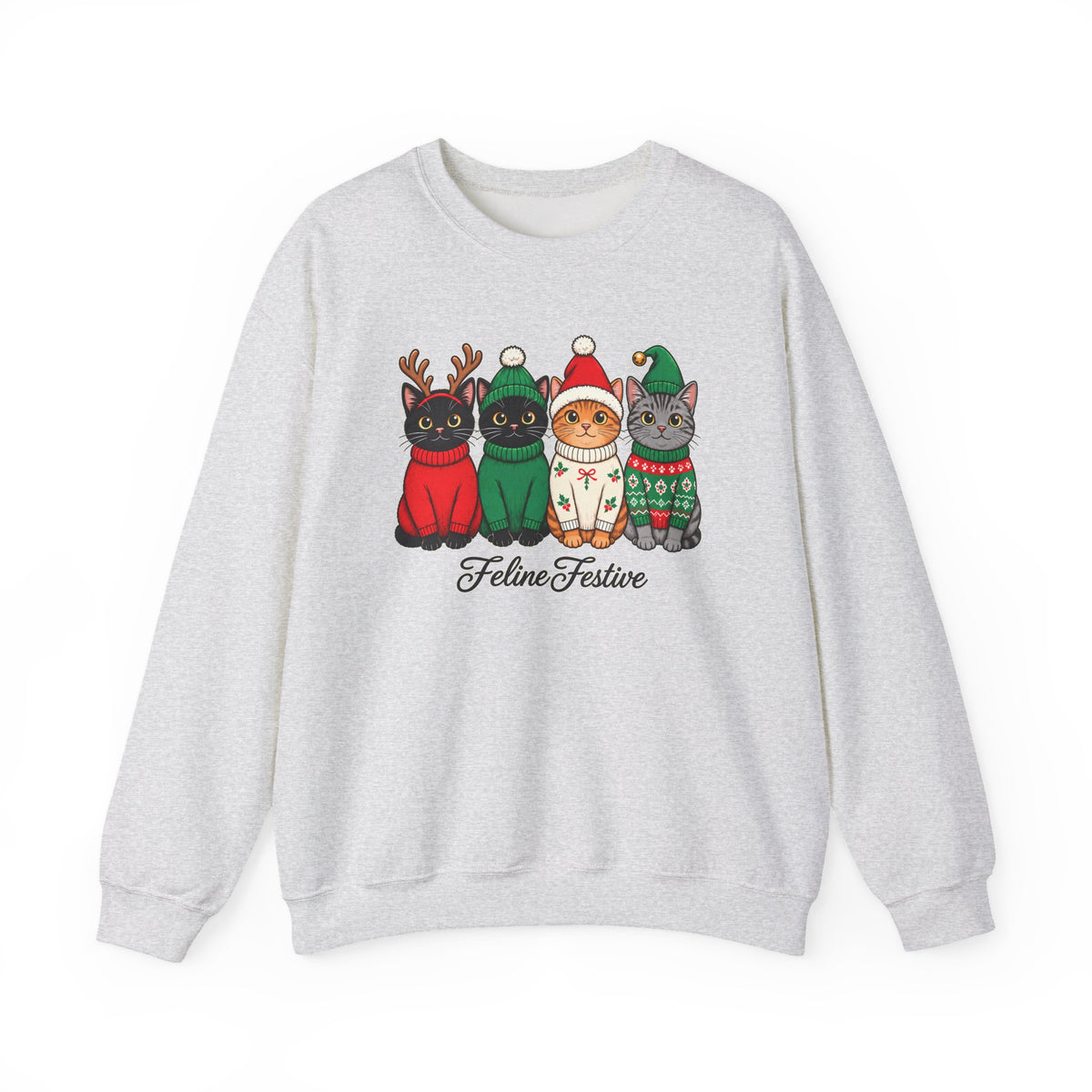Feline Festive Sweatshirt, Cute Christmas Cats Crewneck - 14564