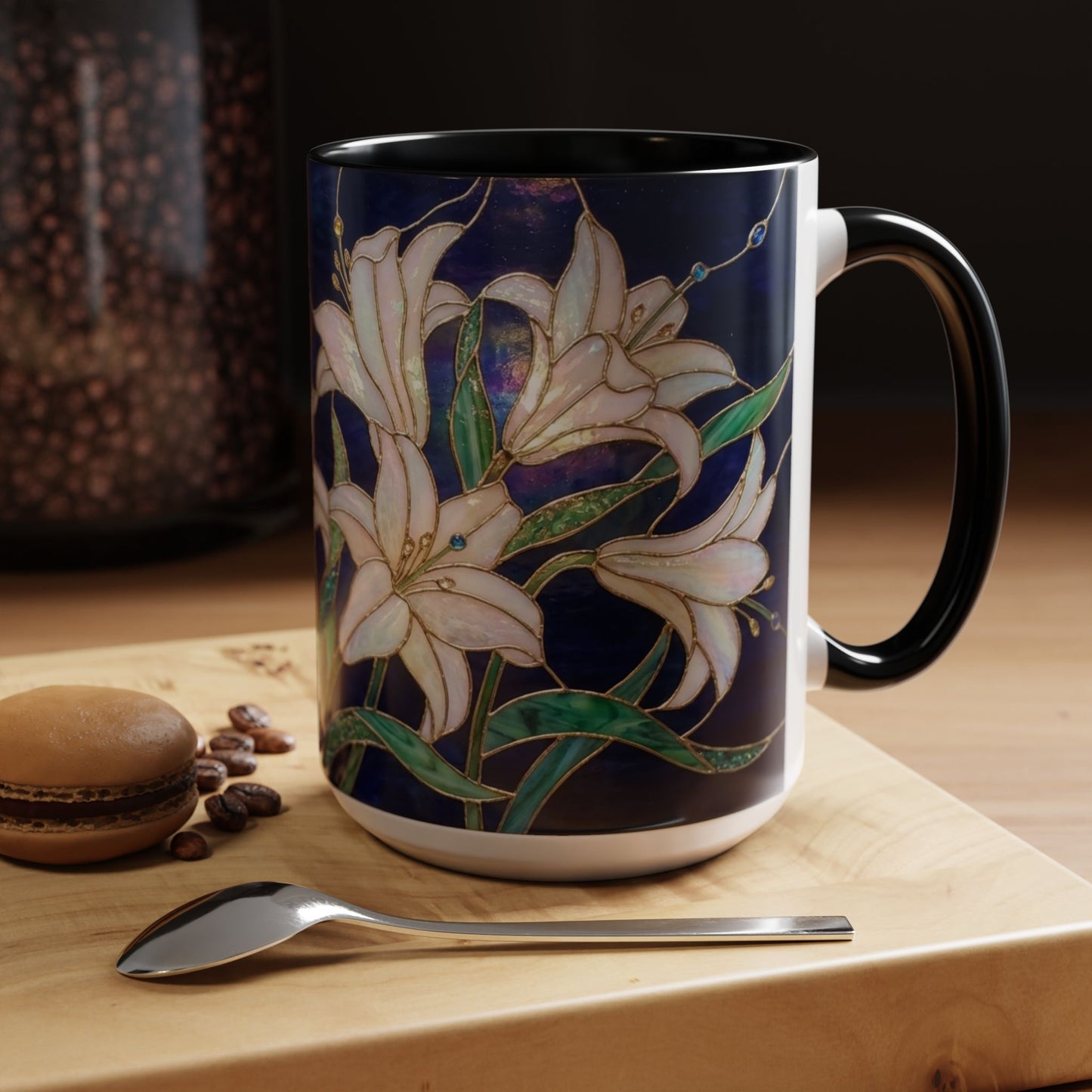 Lily Floral Accent Coffee Mug — Stained Glass Style 11/15oz - 14575
