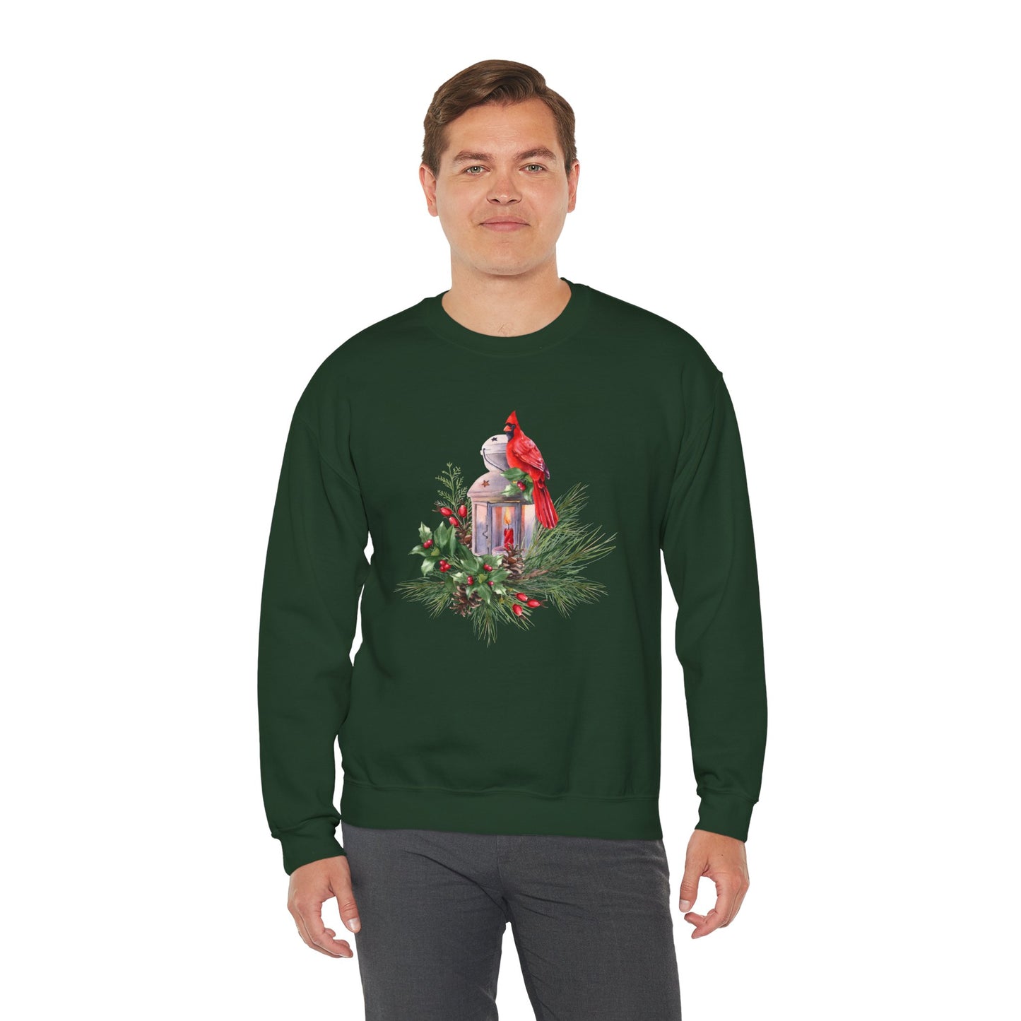 Cardinal Bird, Vintage Lantern, Winter Floral - Unisex Heavy Blend™ Crewneck Sweatshirt - 10370