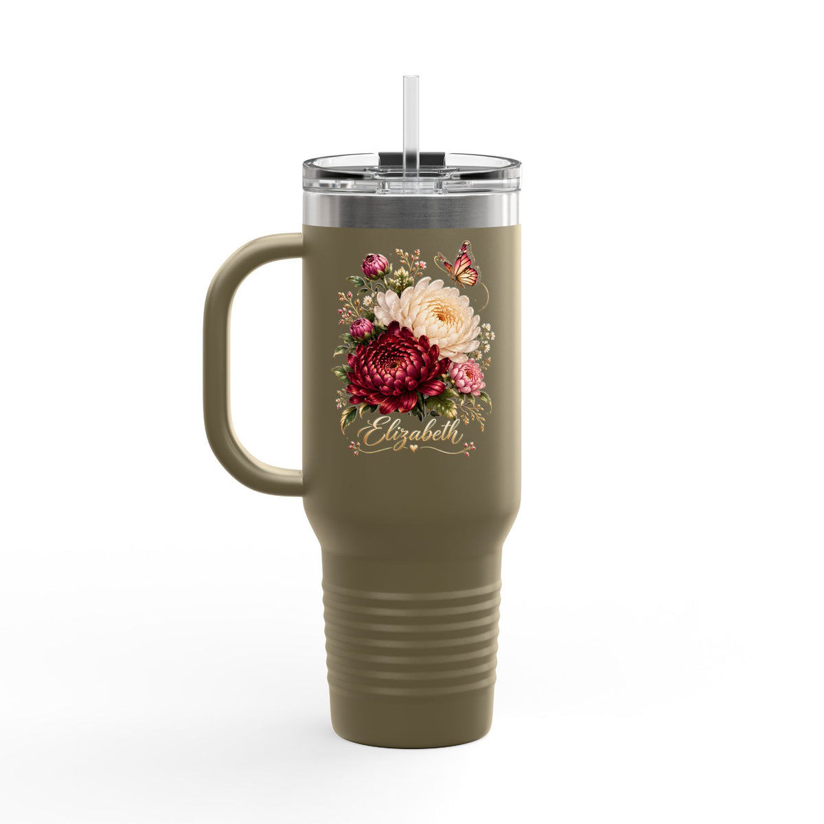 November Birth Flower 40oz Tumbler, Personalized Chrysanthemum Travel Mug - 14551