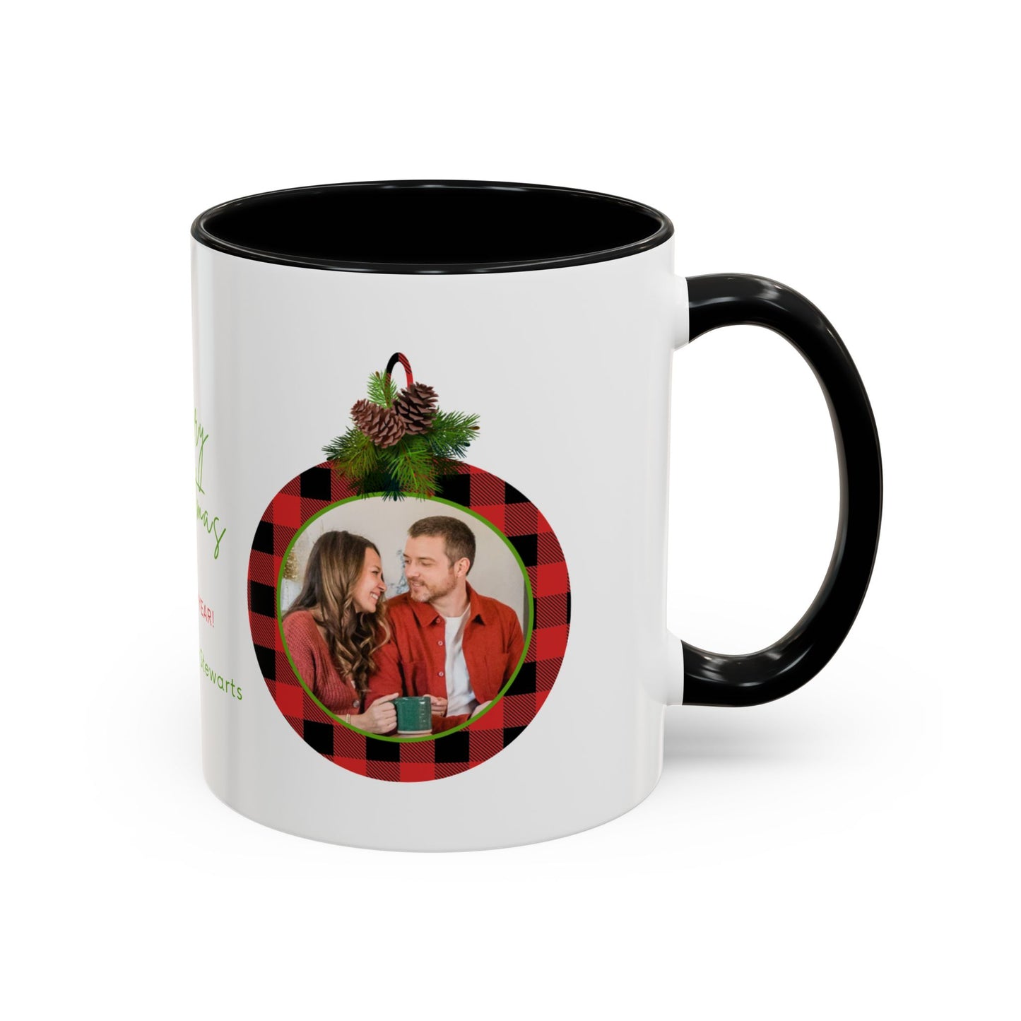 Merry Christmas & Happy New Year, Family Photo, Customizable - Accent Coffee Mug (11, 15oz) - 10918