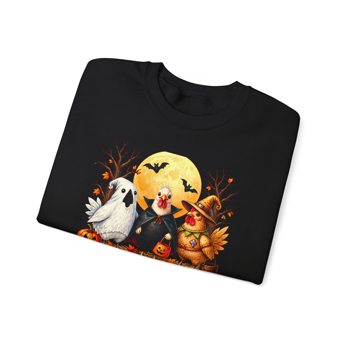 Trick or Tweet Halloween Sweatshirt, Cute Costume Chickens & Ghost Crewneck- 14512