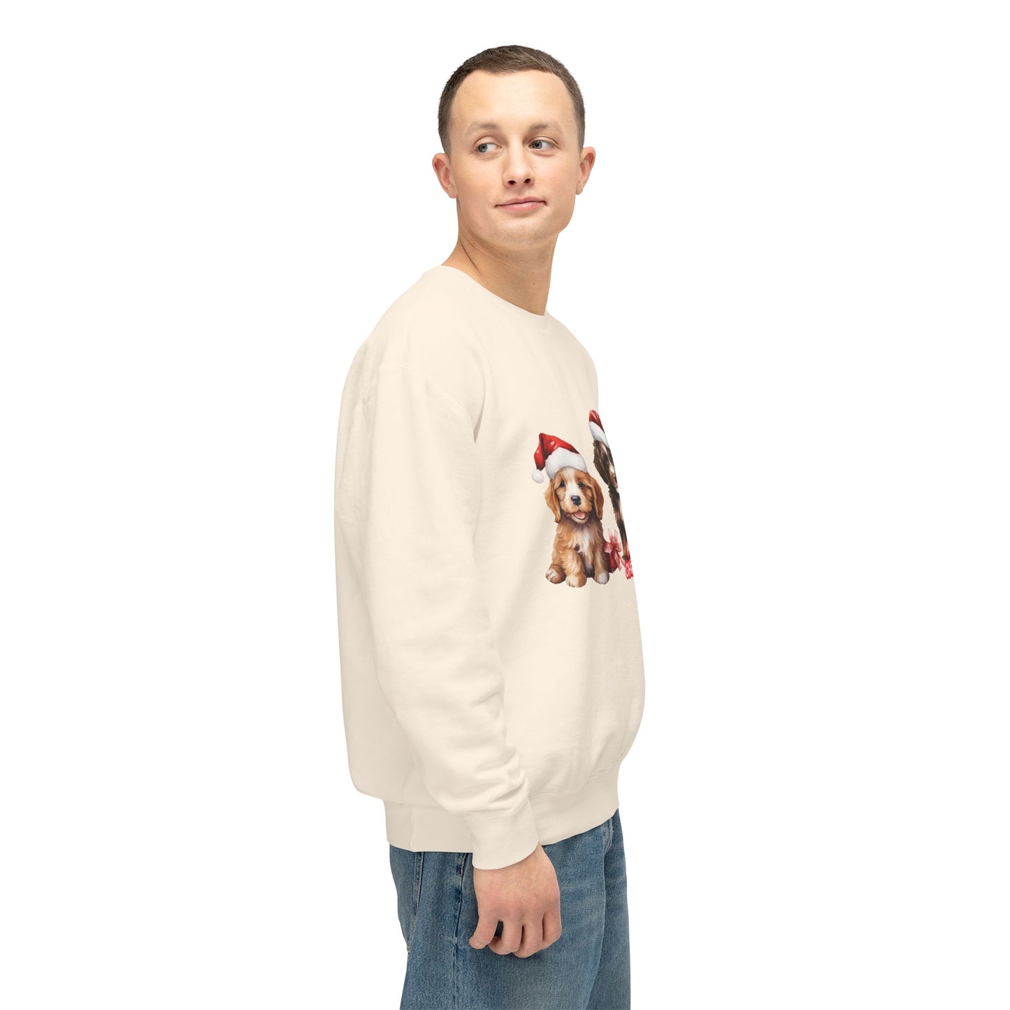 Two Puppies, Merry Christmas - Unisex Lightweight Crewneck Sweatshirt - 10269