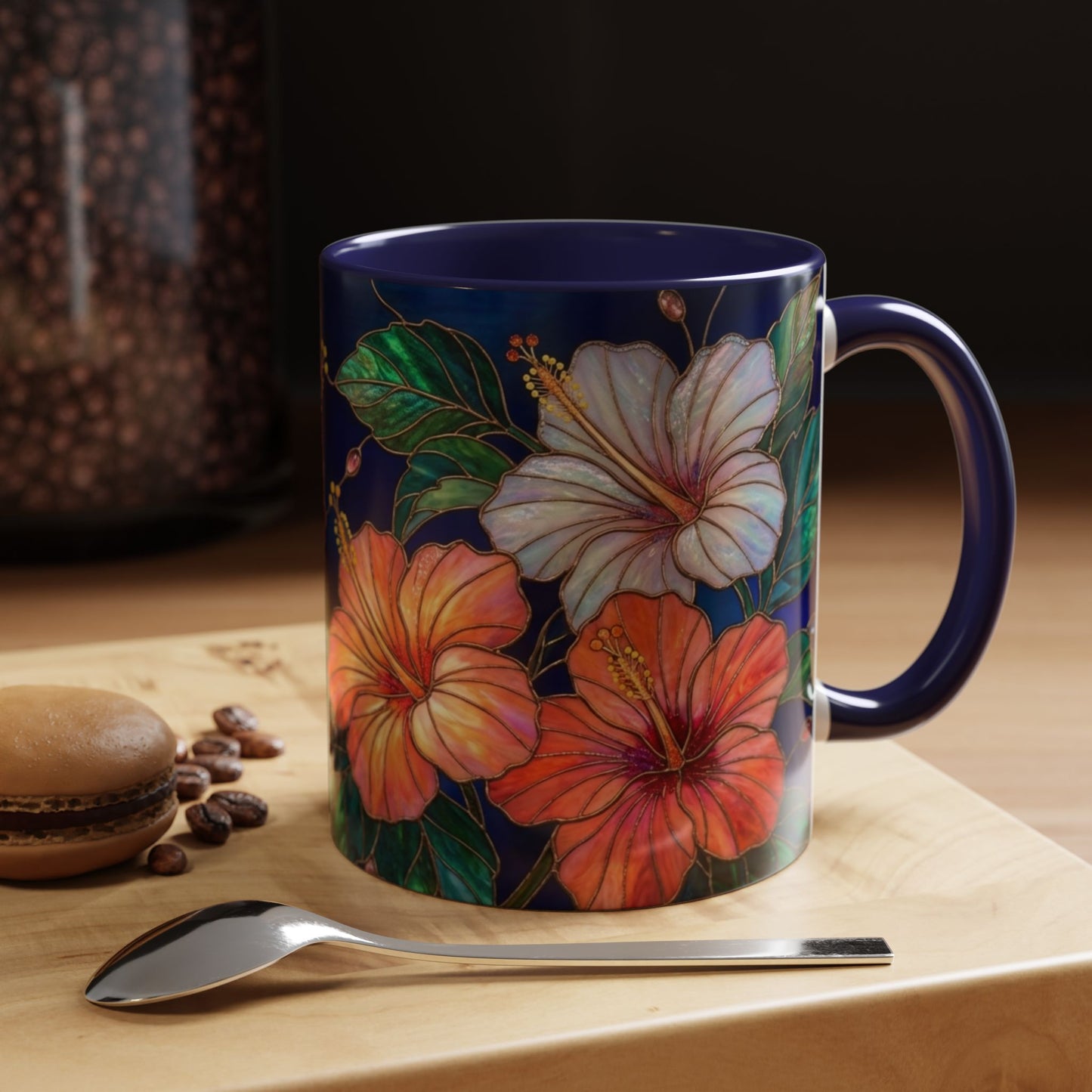 Hibiscus Bloom Accent Coffee Mug — Stained Glass Design  11/15oz - 14569