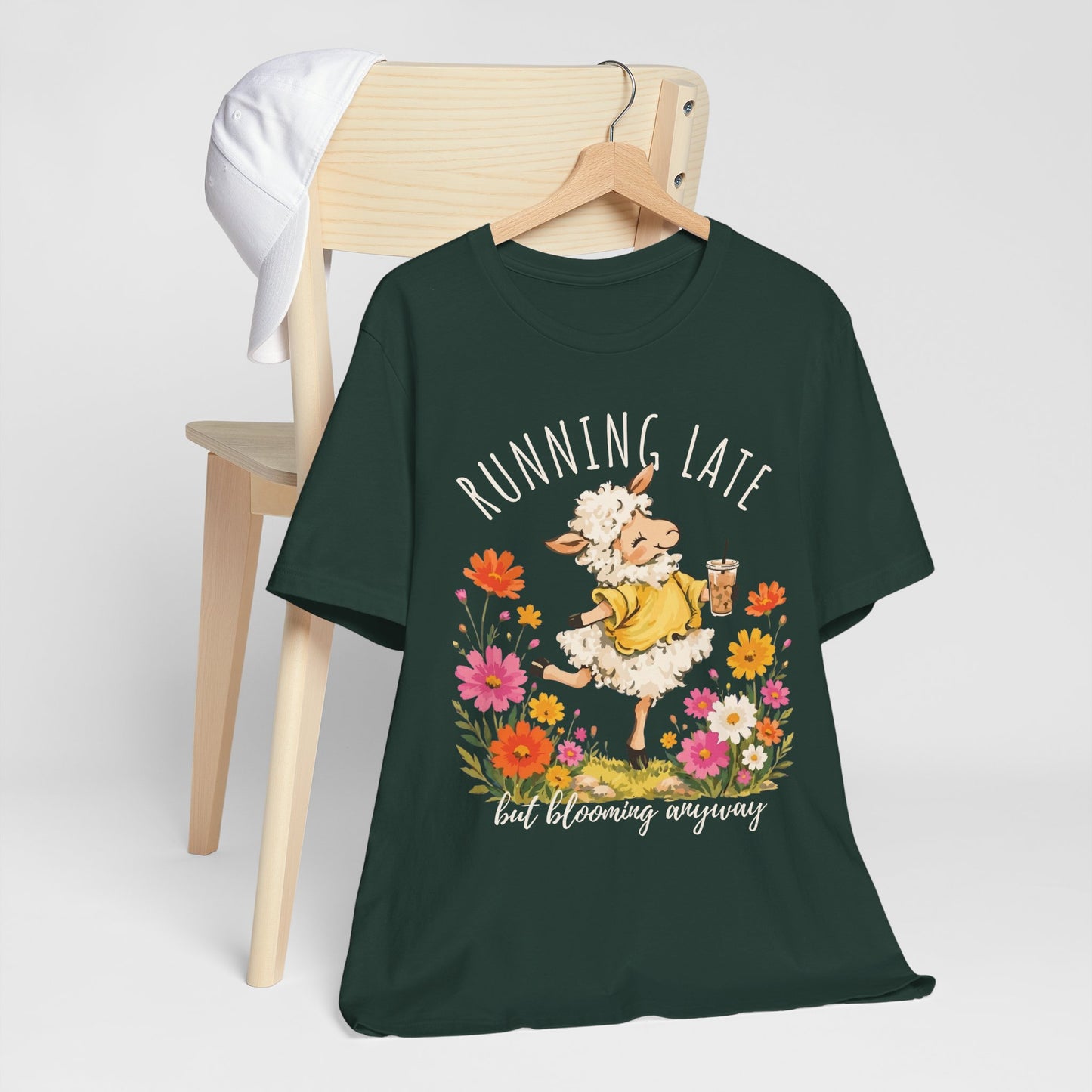 Running Late But Blooming Anyway T-Shirt, Cute Floral Lamb Graphic Tee - 14941