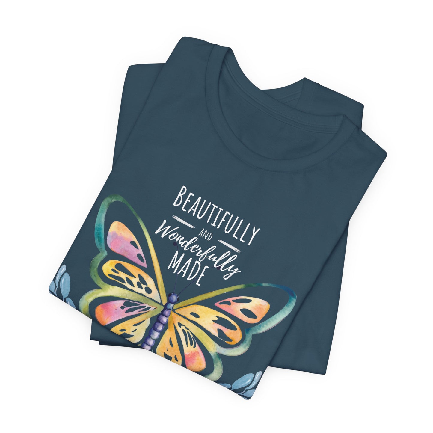 Beautifully & Wonderfully Made Butterfly T-Shirt, Inspirational Floral Graphic Tee - 14954