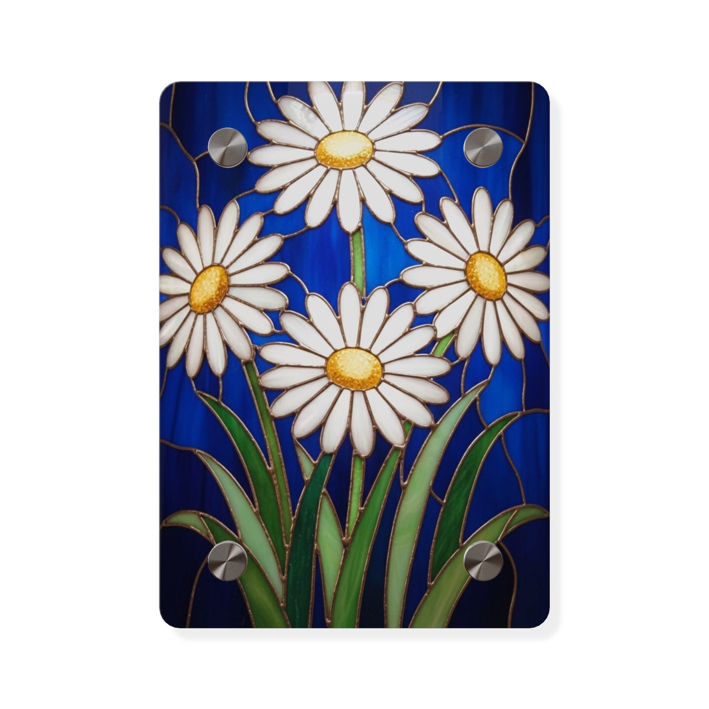 Daisy Stained-Glass Acrylic Wall Art Panel — White Daisies on Deep Blue Background - 14602