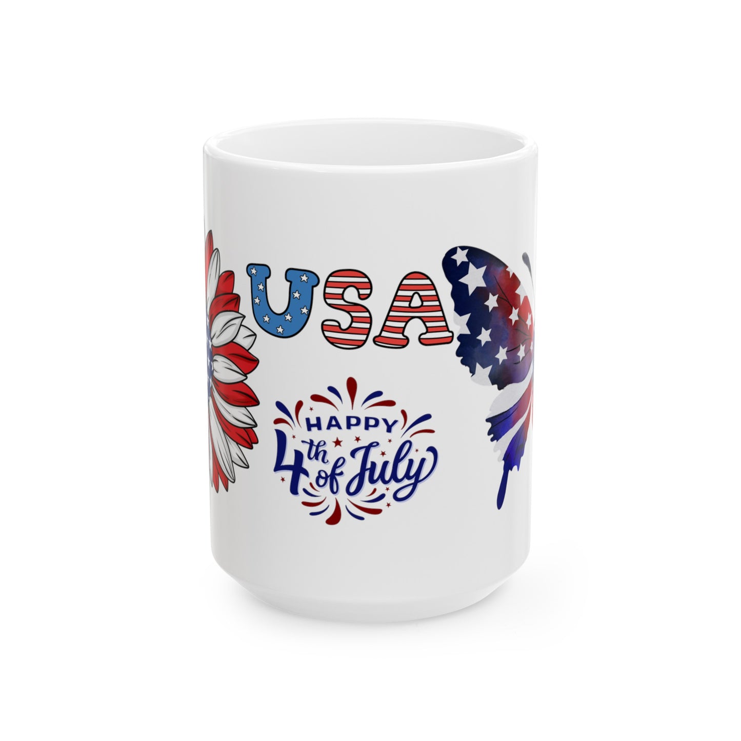 July 4, Sunflower & Butterfly - Ceramic Mug, (11oz, 15oz)