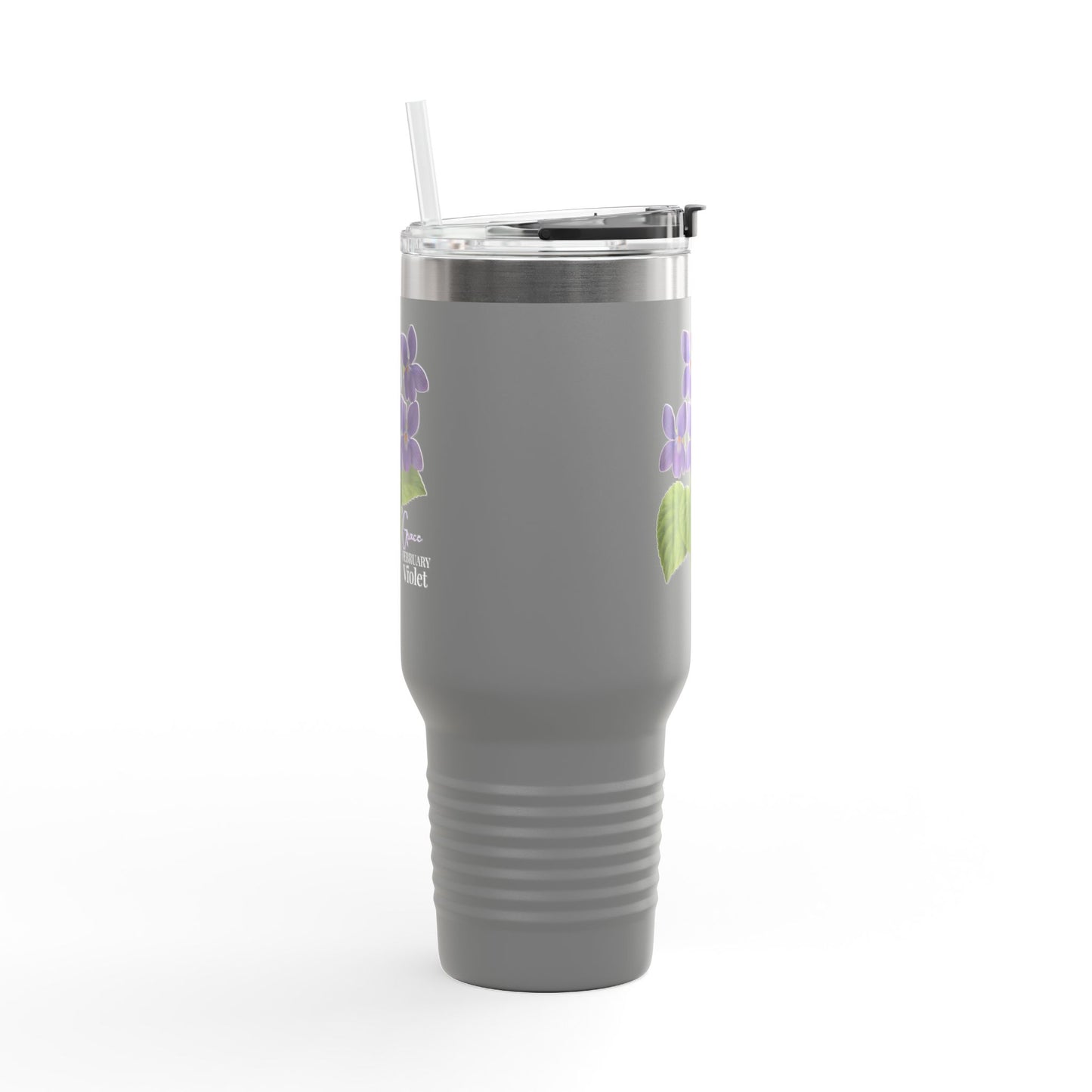 Violet Floral Tumbler – February Birth Flower Gift | 40oz Insulated Travel Mug, Customizable — 14688