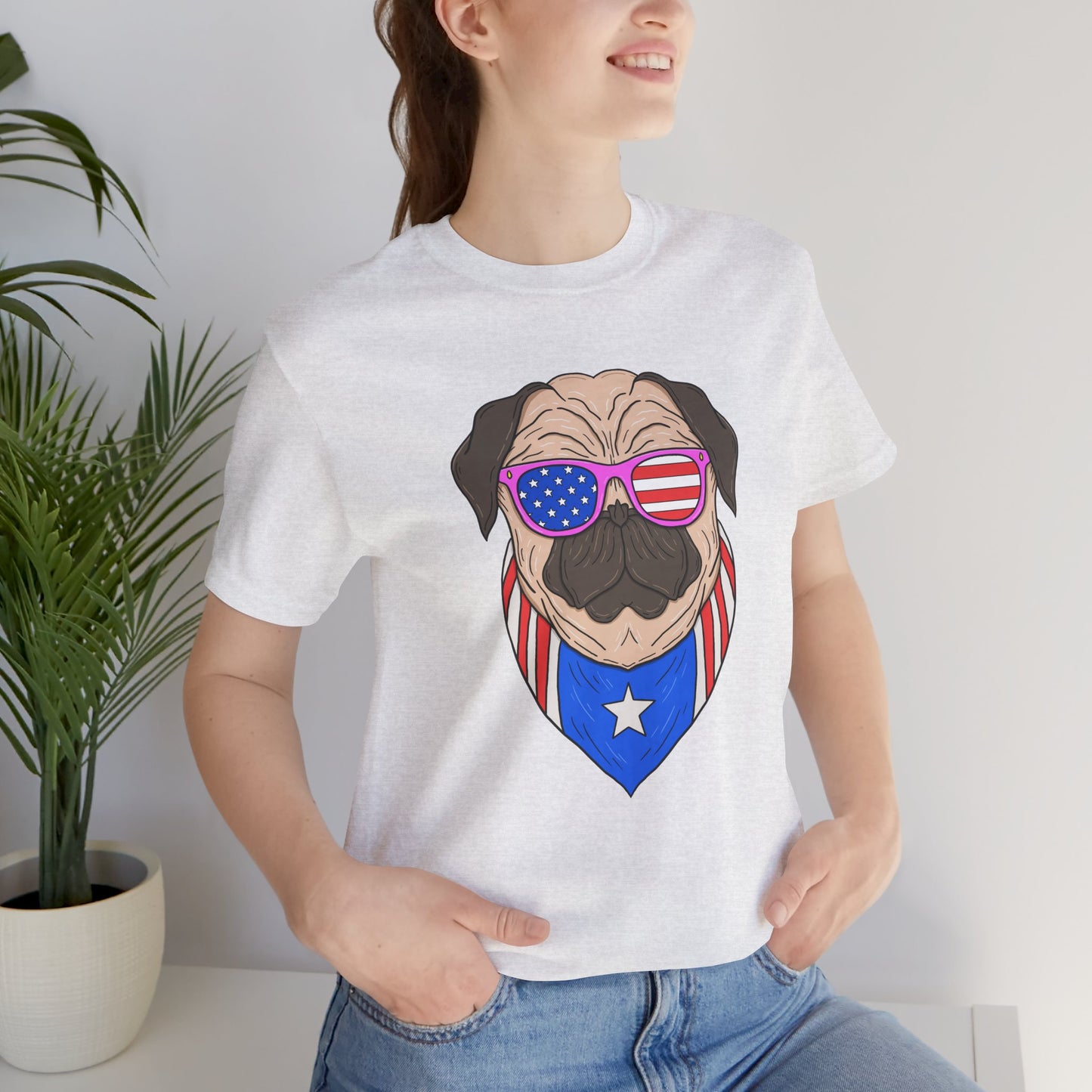 Patriotic Pug Tee, Independence Day T-Shirt, Dog Lovers Gift, Summer Casual Wear, Fun Family Outing Shirt - 13733