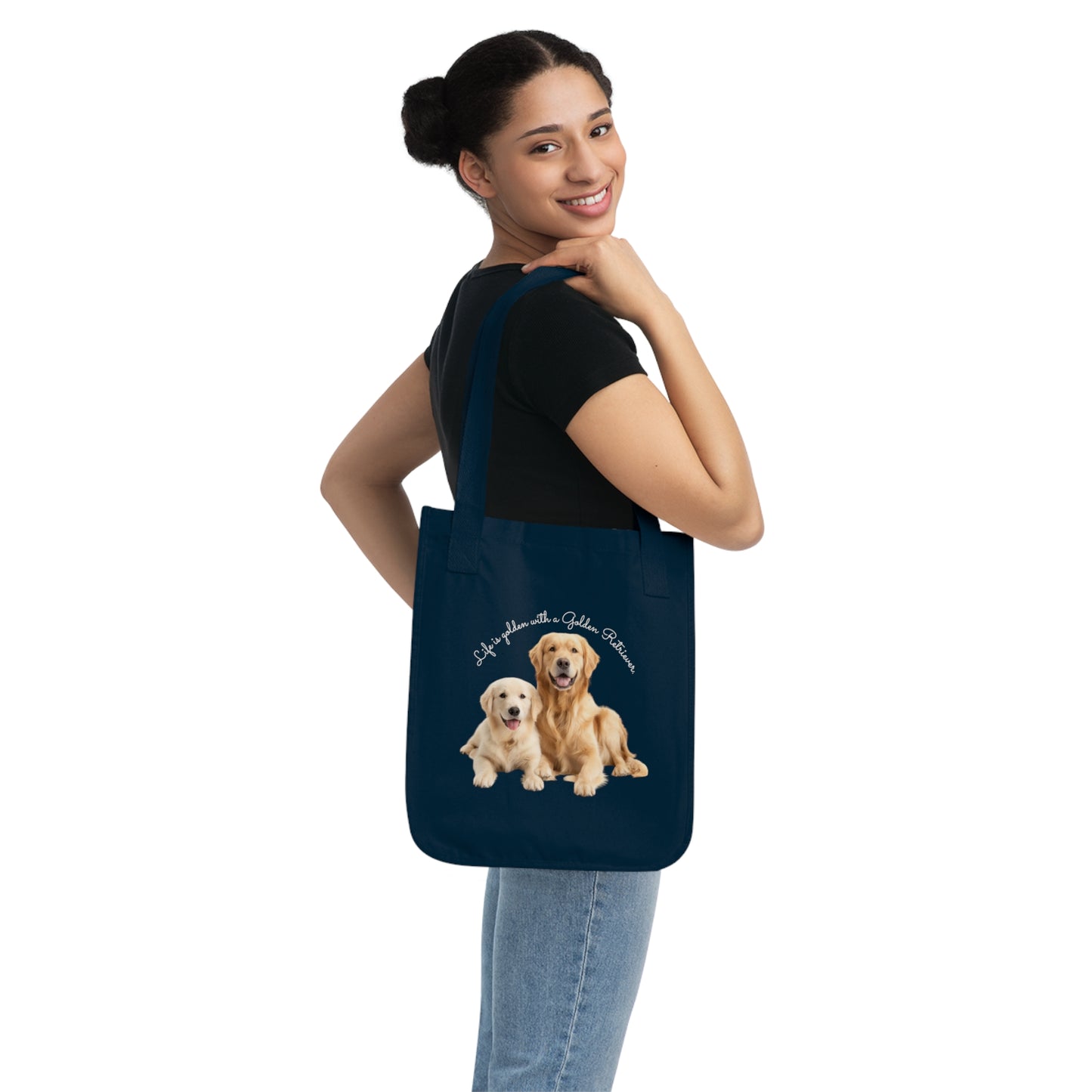 Life is golden with a Golden Retriever, Customizable - Organic Canvas Tote Bag - 10462