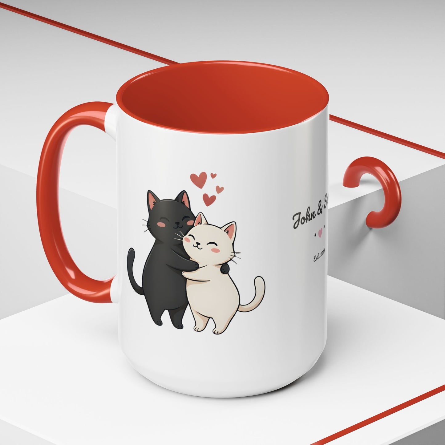 Cute Cats Personalized Mug — Custom Names & Established Date | Couple Valentine Gift (11oz / 15oz) - 14752