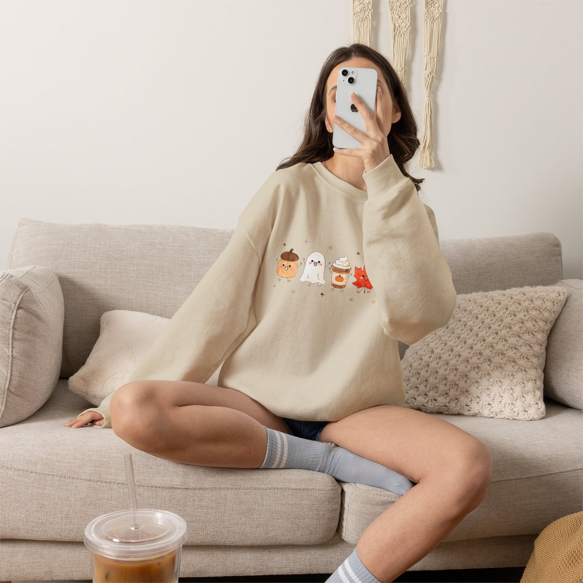 Cute Fall Harvest Sweatshirt, Ghost, Pumpkin Spice & Autumn Crewneck - 14534