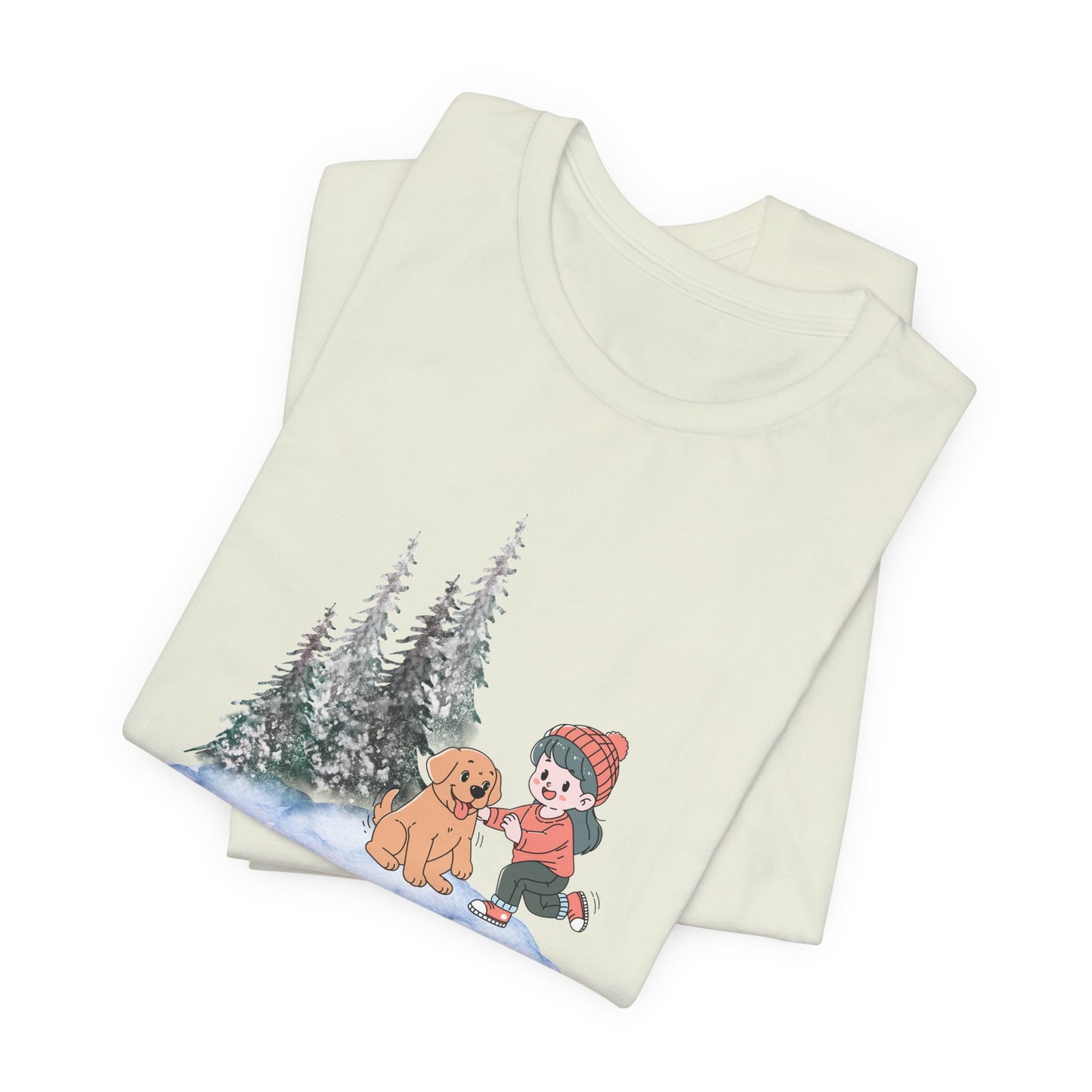 Winter Trees, Girl & Puppy - Unisex Jersey Short Sleeve Tee - 10279