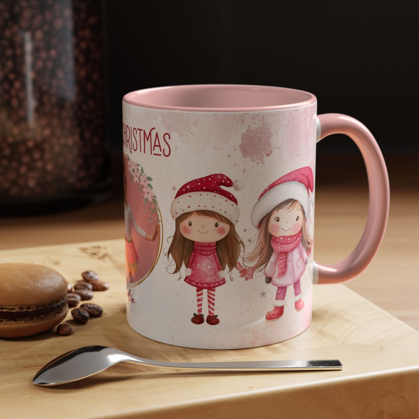 Amelia, Christmas Girl, Customizable - Accent Coffee Mug (11, 15oz) - 10144