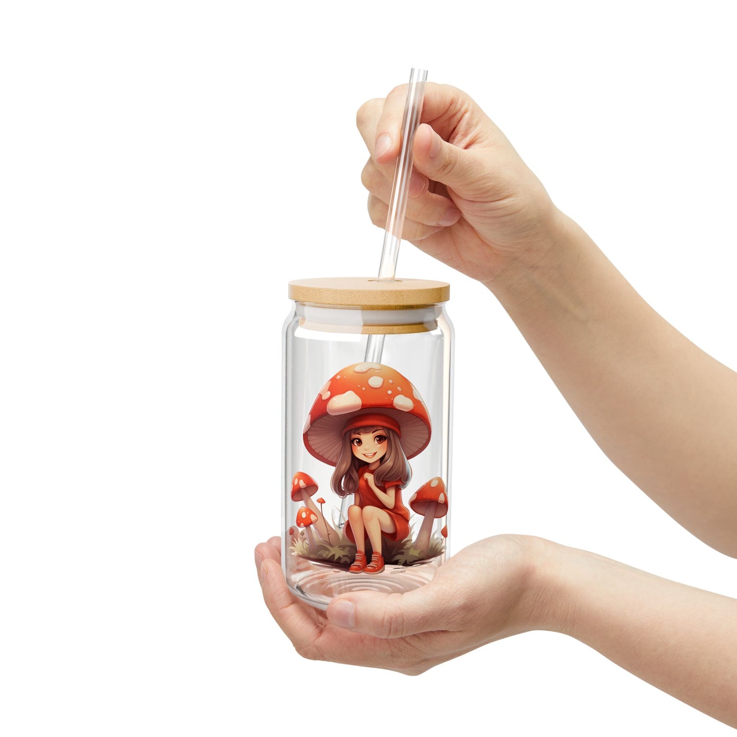 Mushroom Girl,  Customizable - Sipper Glass, 16oz