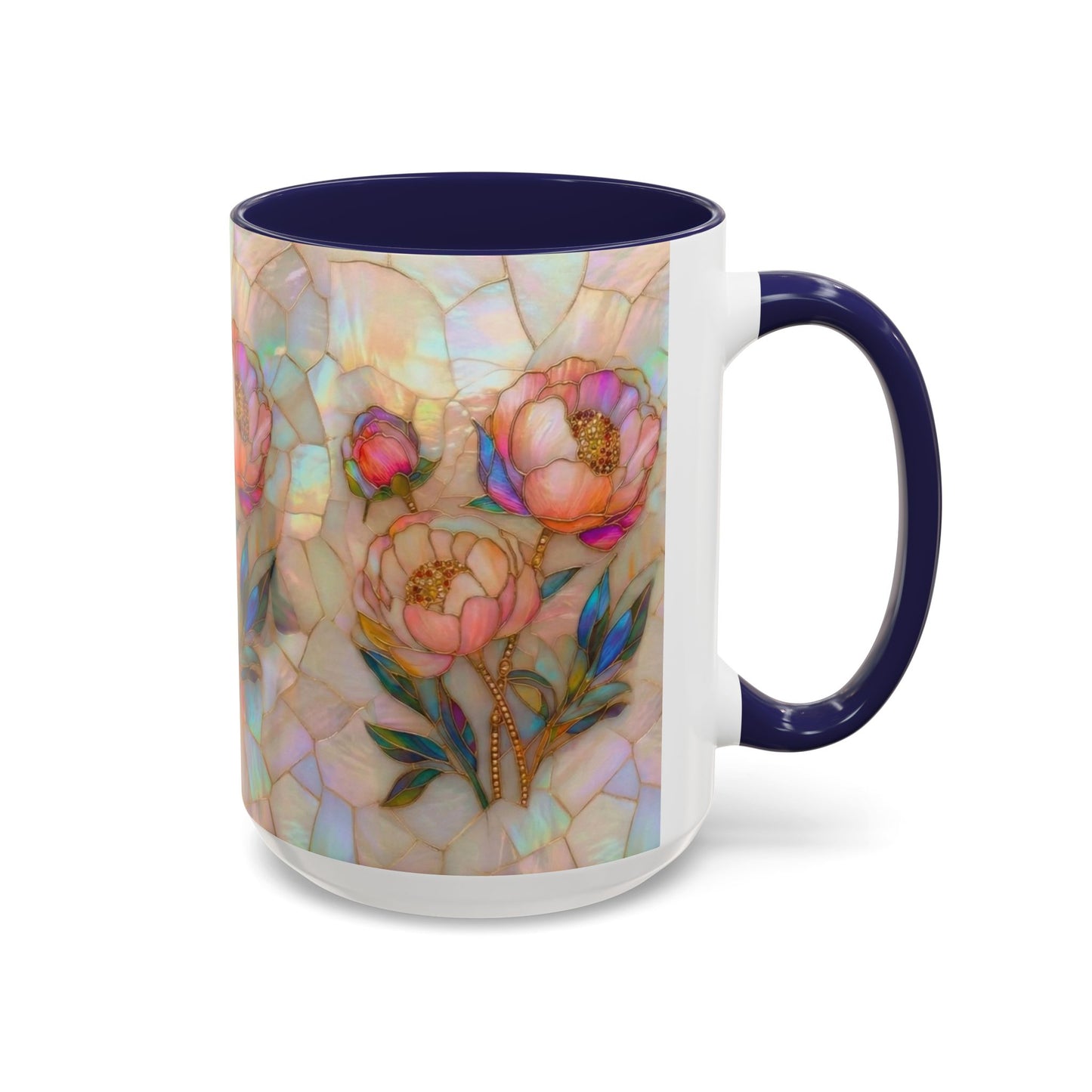 Peony Stained Glass Accent Coffee Mug – Floral Art 11/15oz - 14519