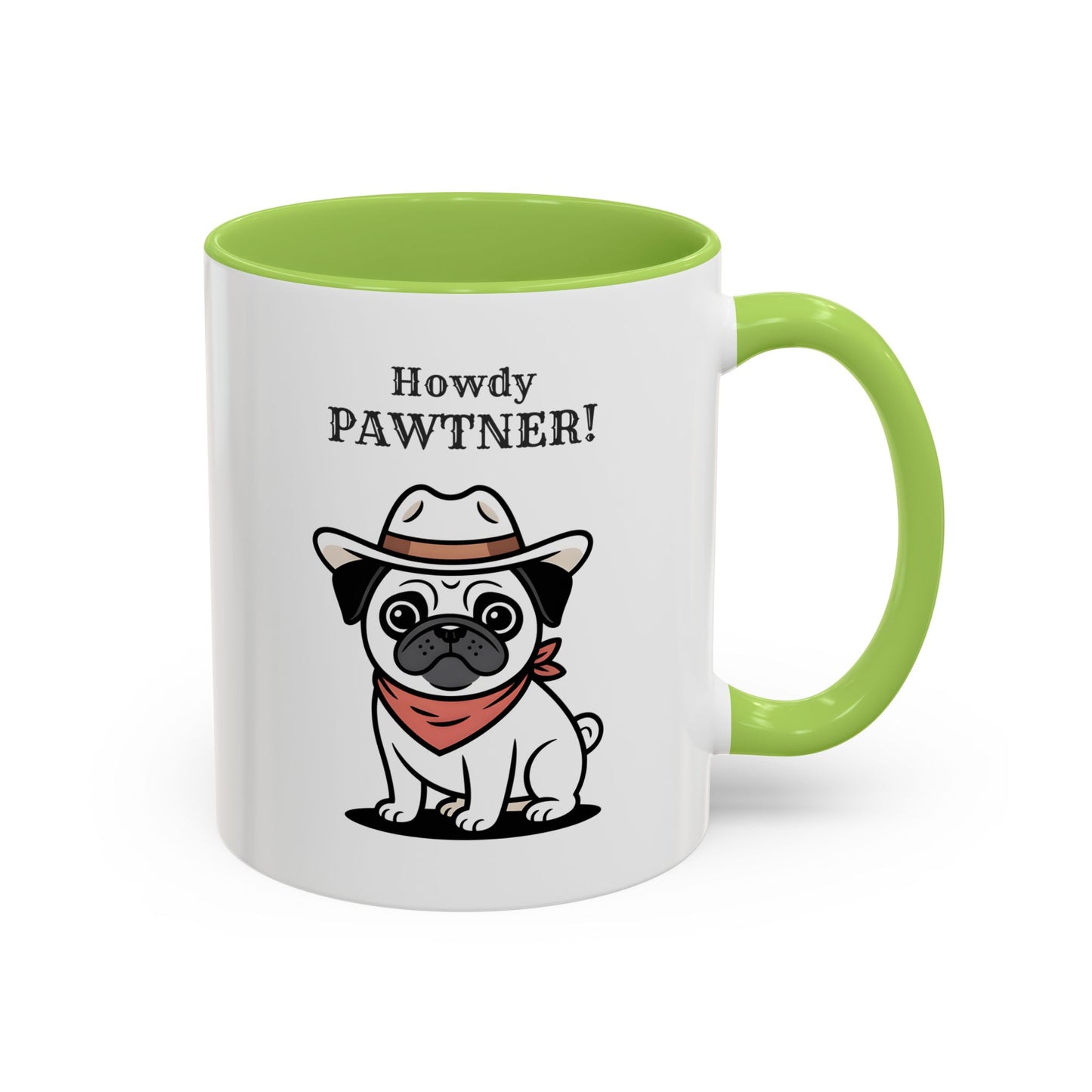 Howdy Pawtner Pug Mug – Cute Cowboy Dog Coffee Mug, Funny Gift for Dog Lovers (11oz / 15oz) - 14777
