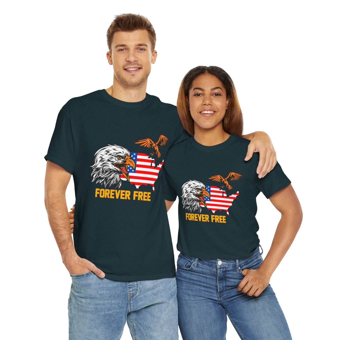Unisex Heavy Cotton Tee with "Forever Free" Design - Perfect for Patriotic Events, July 4th Celebrations, Gifts, Summer Wear, Casual Outfits - 13692