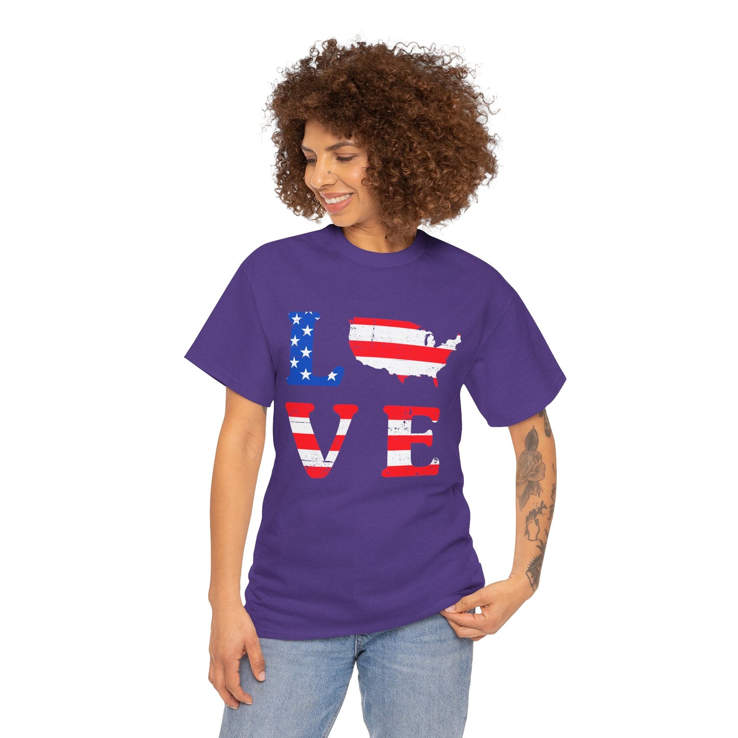 Patriotic Love Tee | Unisex Heavy Cotton T-Shirt, USA Love Shirt, 4th of July Gift, Casual Wear, Independence Day Apparel - 13696