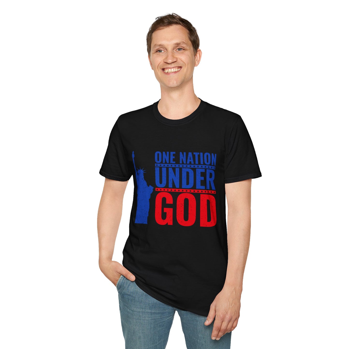 One Nation Under God, Patriotic Softstyle T-Shirt - Independence Day Tee, Fourth of July Shirt, Unisex Comfort Wear, Gift for Veterans - 13494
