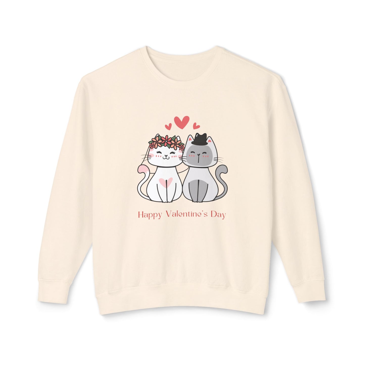 Two Cats, Happy Valentine's Day - Unisex Lightweight Crewneck Sweatshirt - 11387