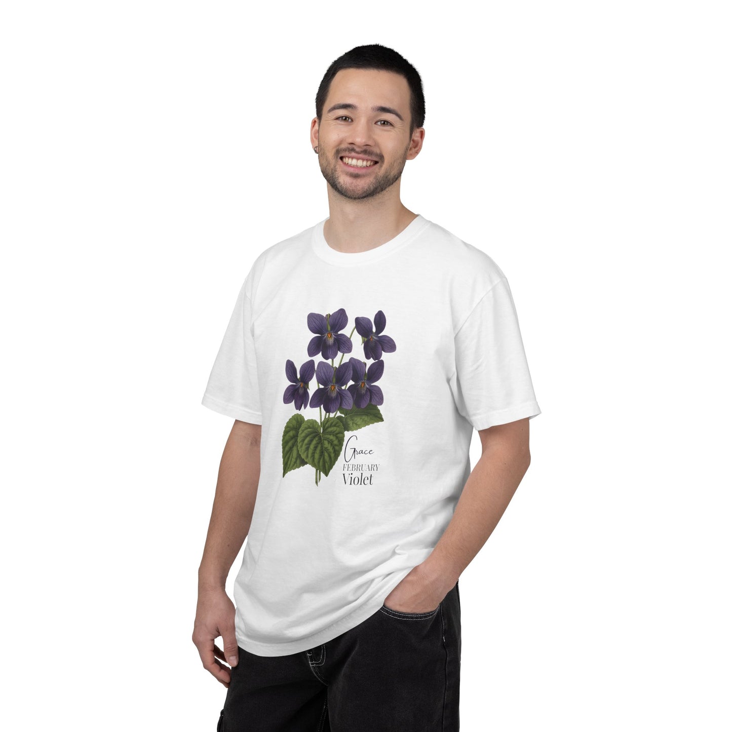February Birth Flower Violet T-Shirt – Heavyweight Garment-Dyed Tee - 14694