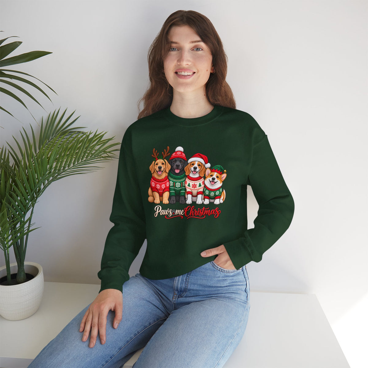 Pawsome Christmas Sweatshirt,  Cute Festive Dogs Crewneck - 14558