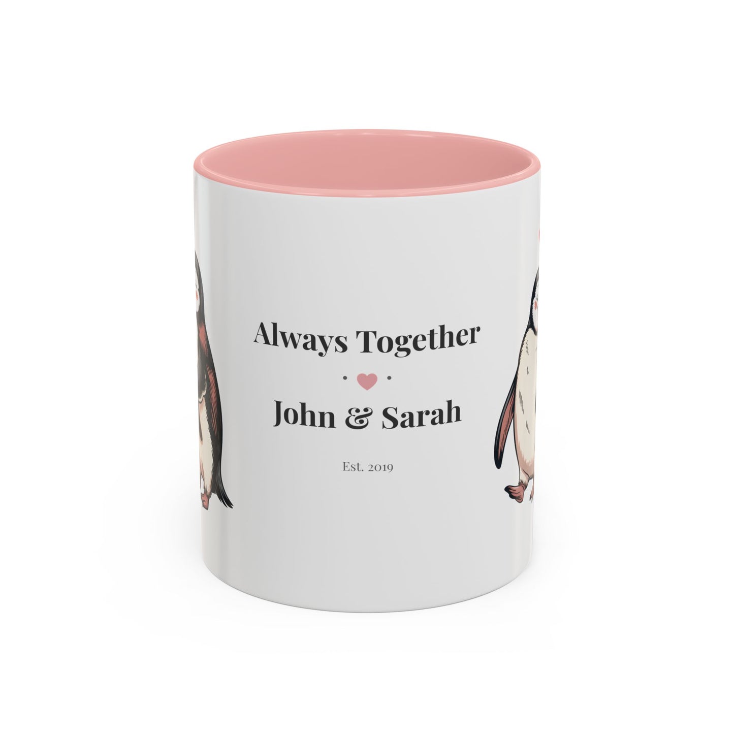 Always Together Personalized Coffee Mug — Penguin Couple with Custom Names & Established Date (11/15 oz) - 14744