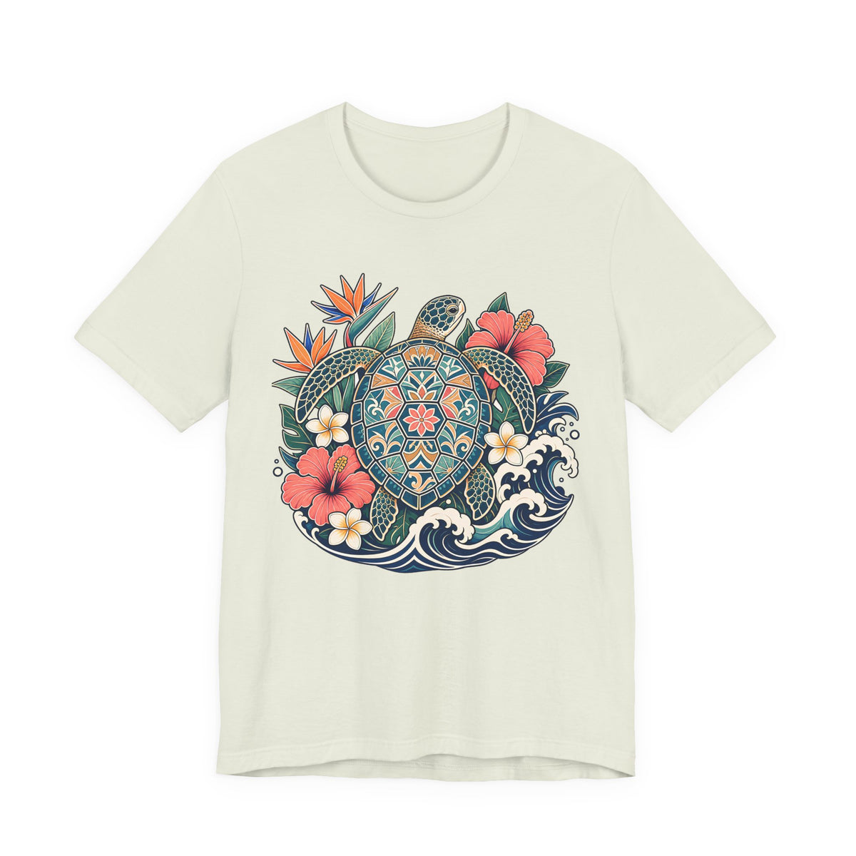 Sea Turtle Floral T-Shirt, Hawaiian Turtle Graphic Tee - 14973