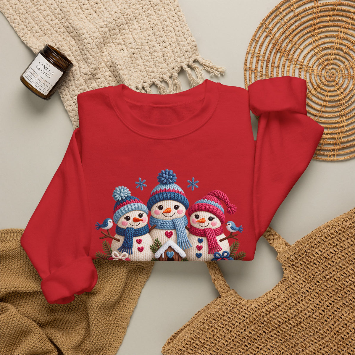 Let It Snow Sweatshirt, Cute Knitted Snowmen Christmas Crewneck - 14570