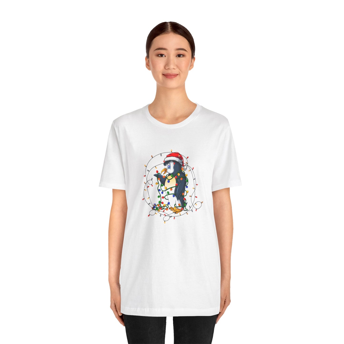 Penguin with Christmas Light - Unisex Jersey Short Sleeve Tee - 10407