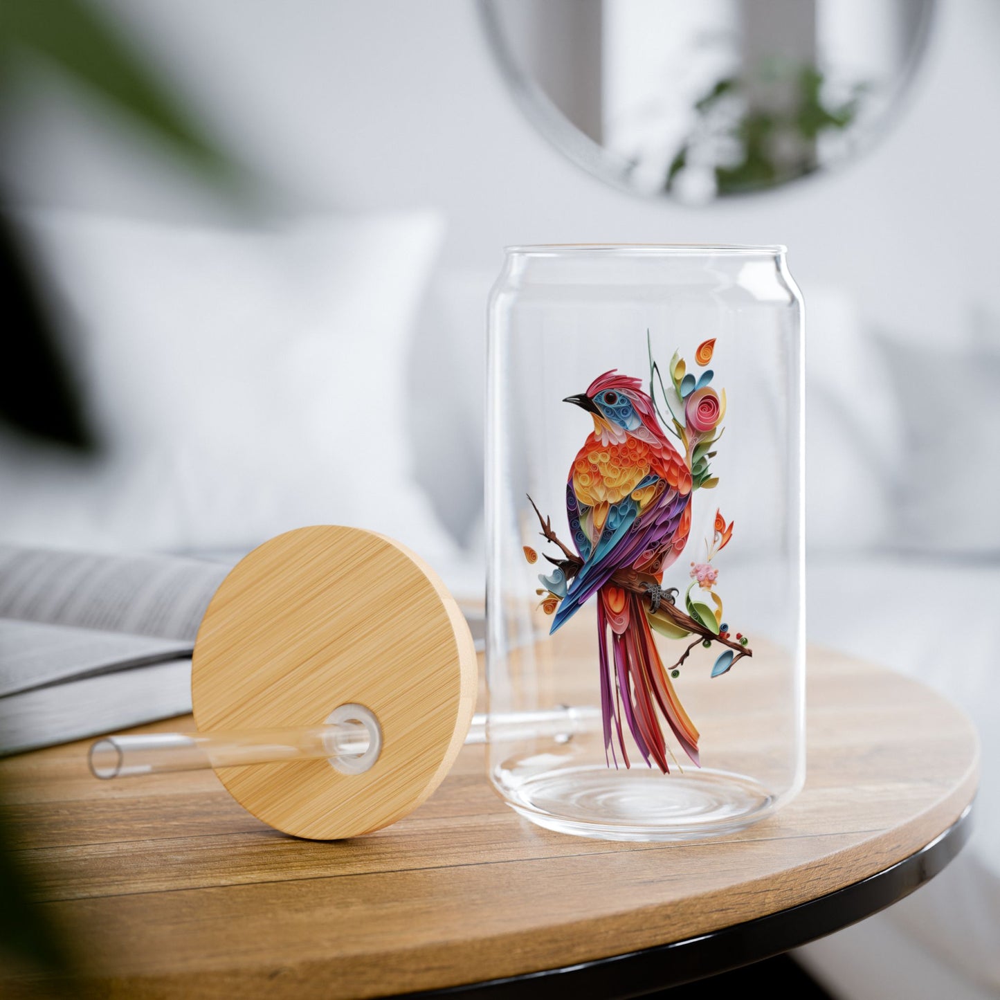 Colorful Bird,  Customizable - Sipper Glass, 16oz