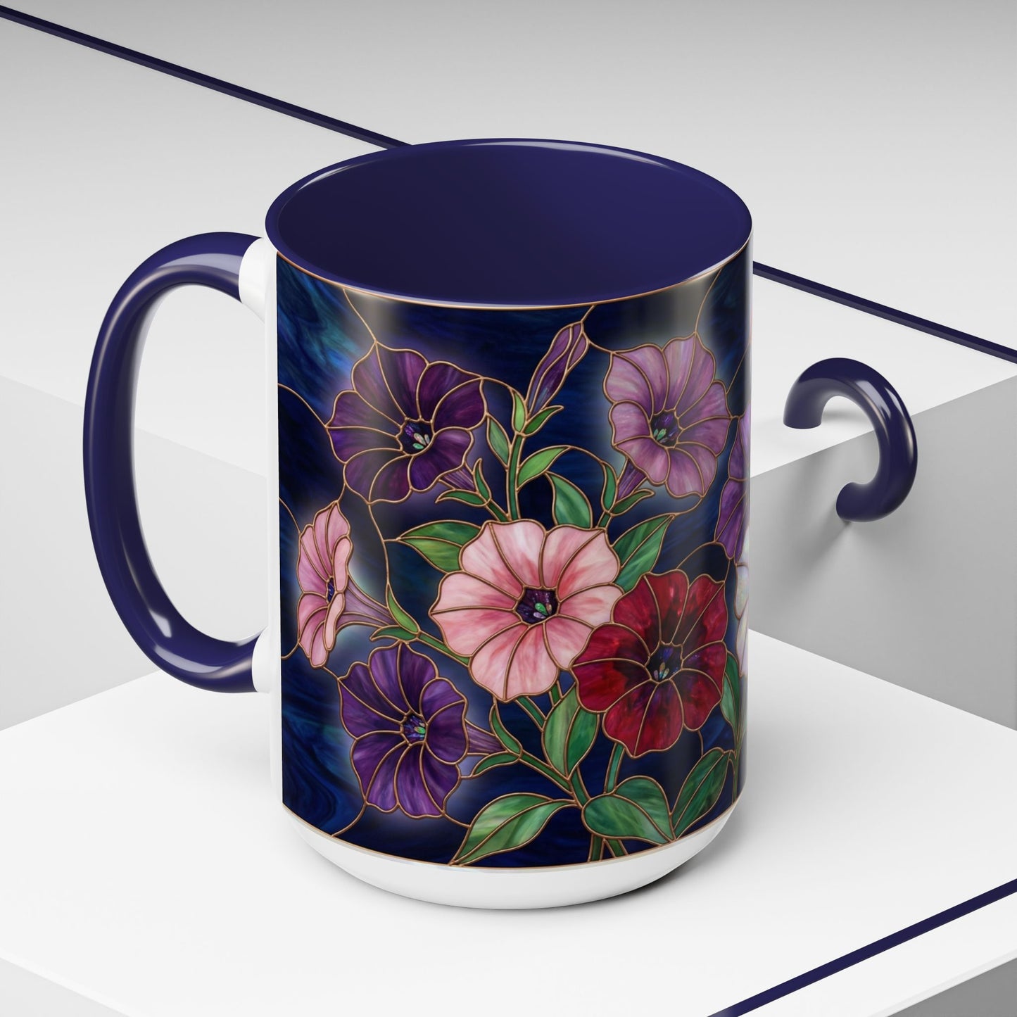 Petunia Floral Accent Coffee Mug – Stained-Glass  Design (11/15oz) - 14581