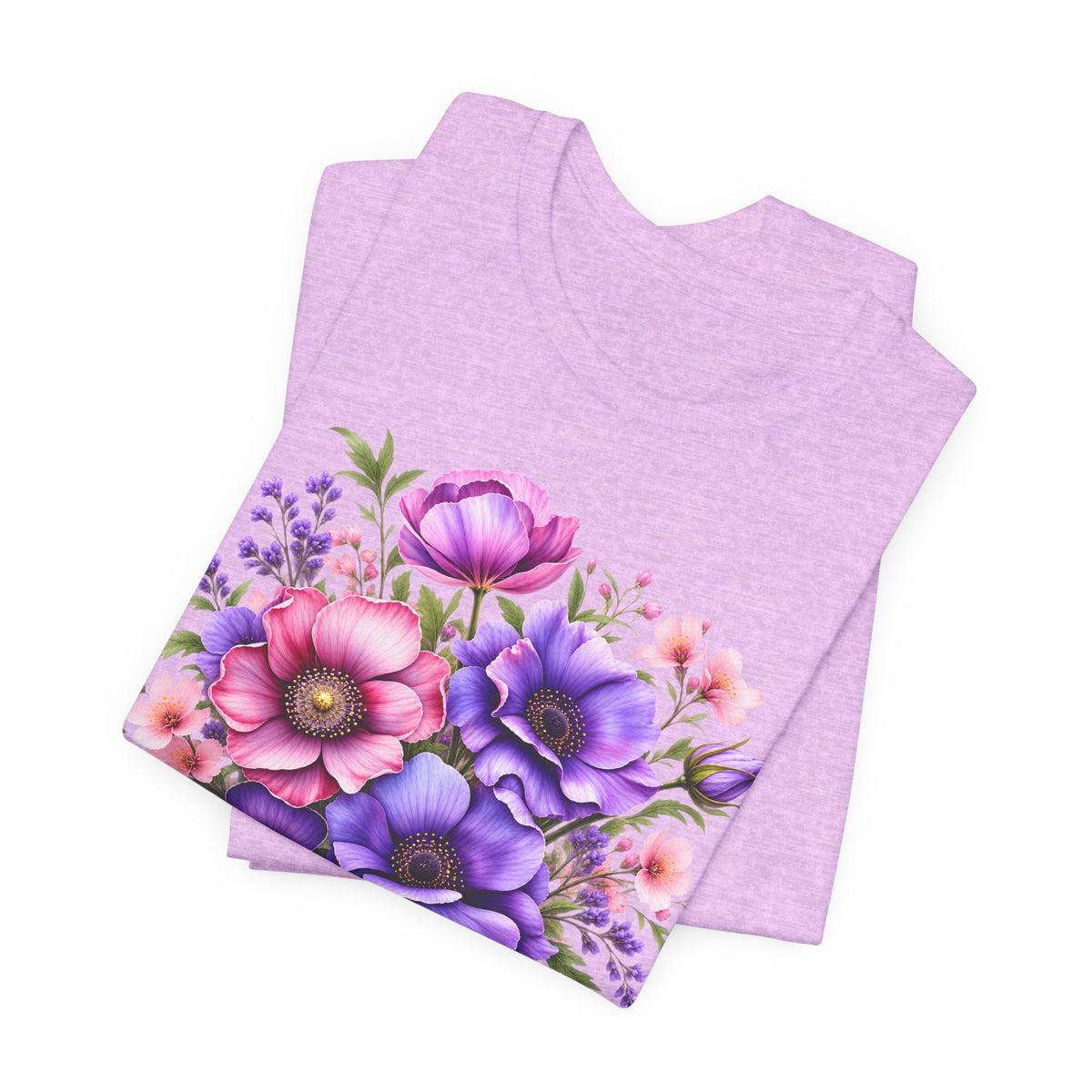 Purple & Pink Floral Bouquet T-Shirt, Colorful Botanical Flower Tee - 14537