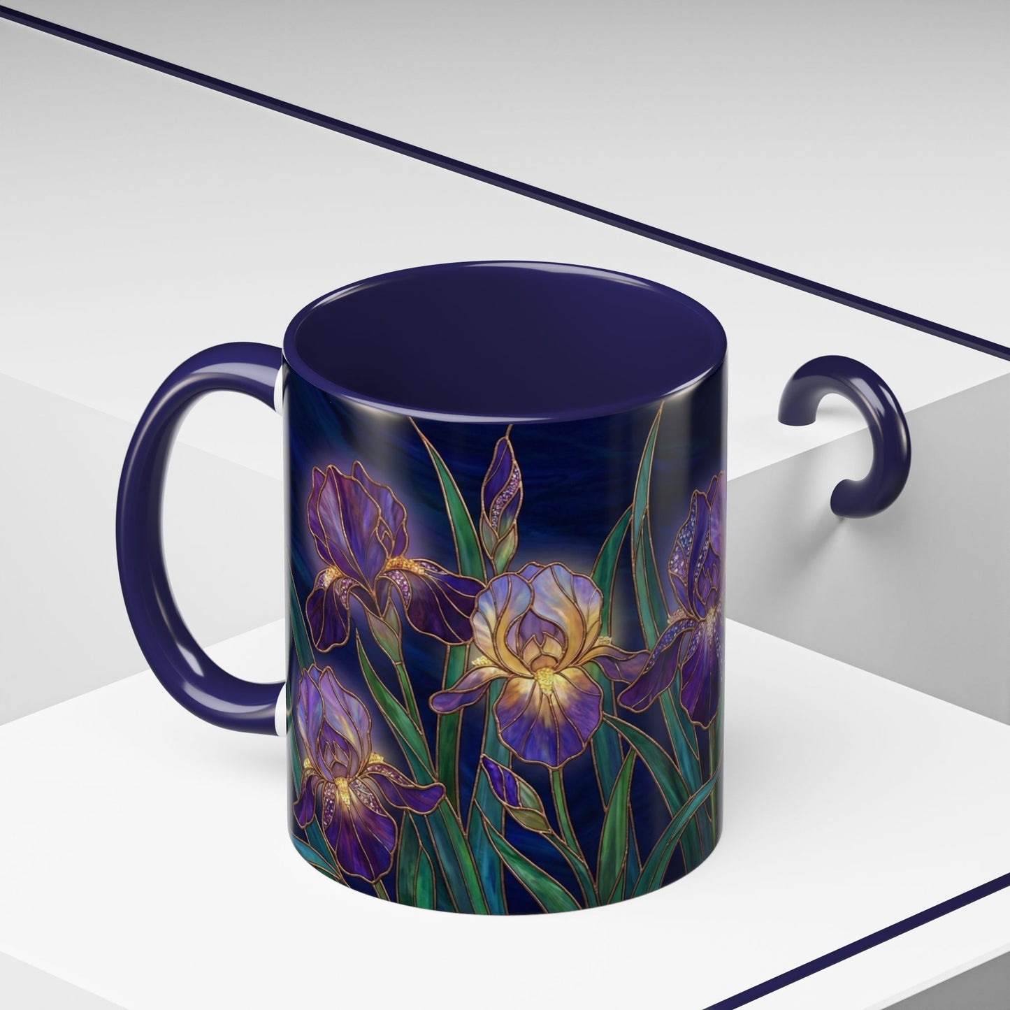 Iris Floral Accent Coffee Mug — Stained Glass Design 11/15oz - 14572