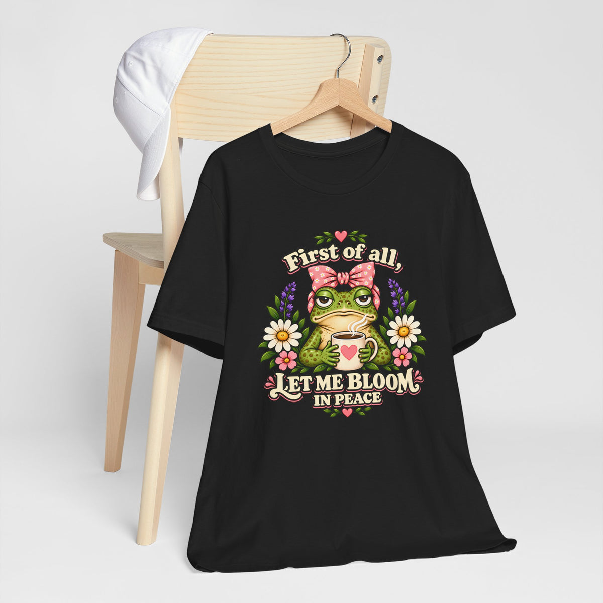 Let Me Bloom in Peace Frog T-Shirt, Cute Floral Coffee Tee - 14500