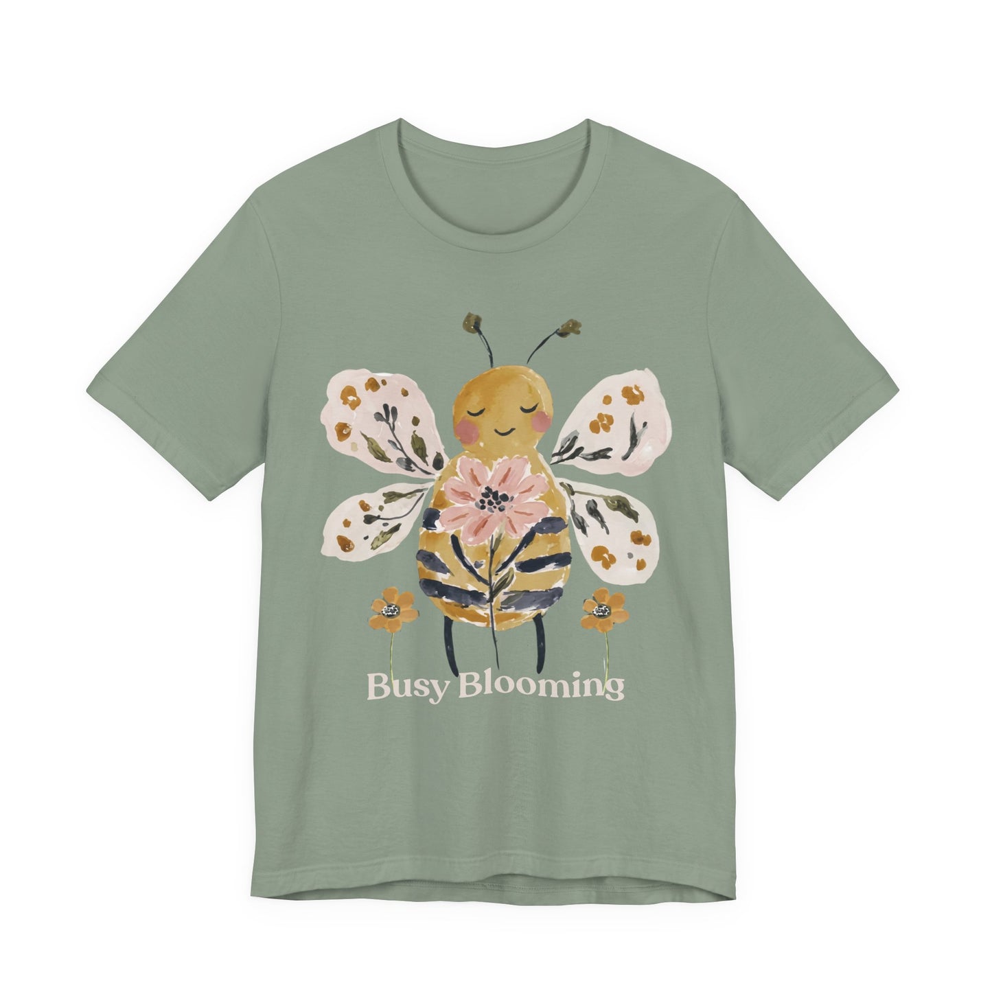 Busy Blooming Bee T-Shirt, Cute Watercolor Floral Bee Tee - 14960