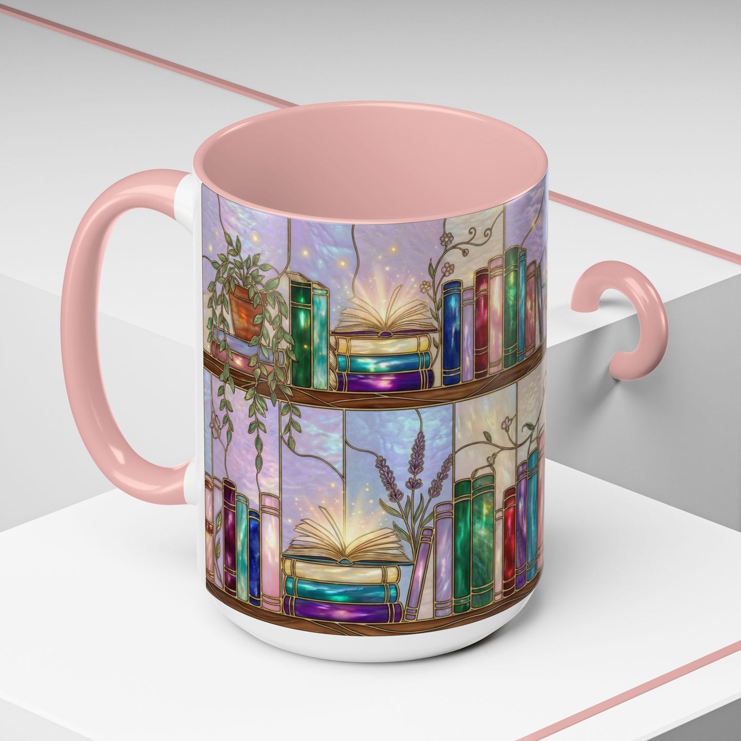 Magic Book Shelf Accent Coffee Mug — Stained Glass Design (11/15 oz) - 14529