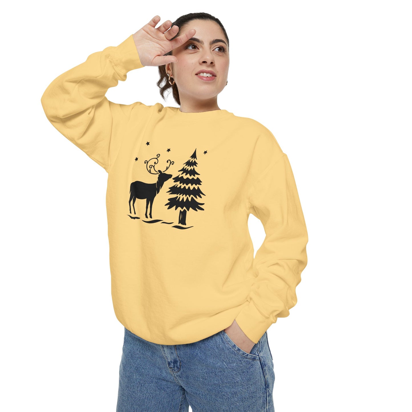 Christmas Tree & Reindeer - Unisex Garment-Dyed Sweatshirt - 10371