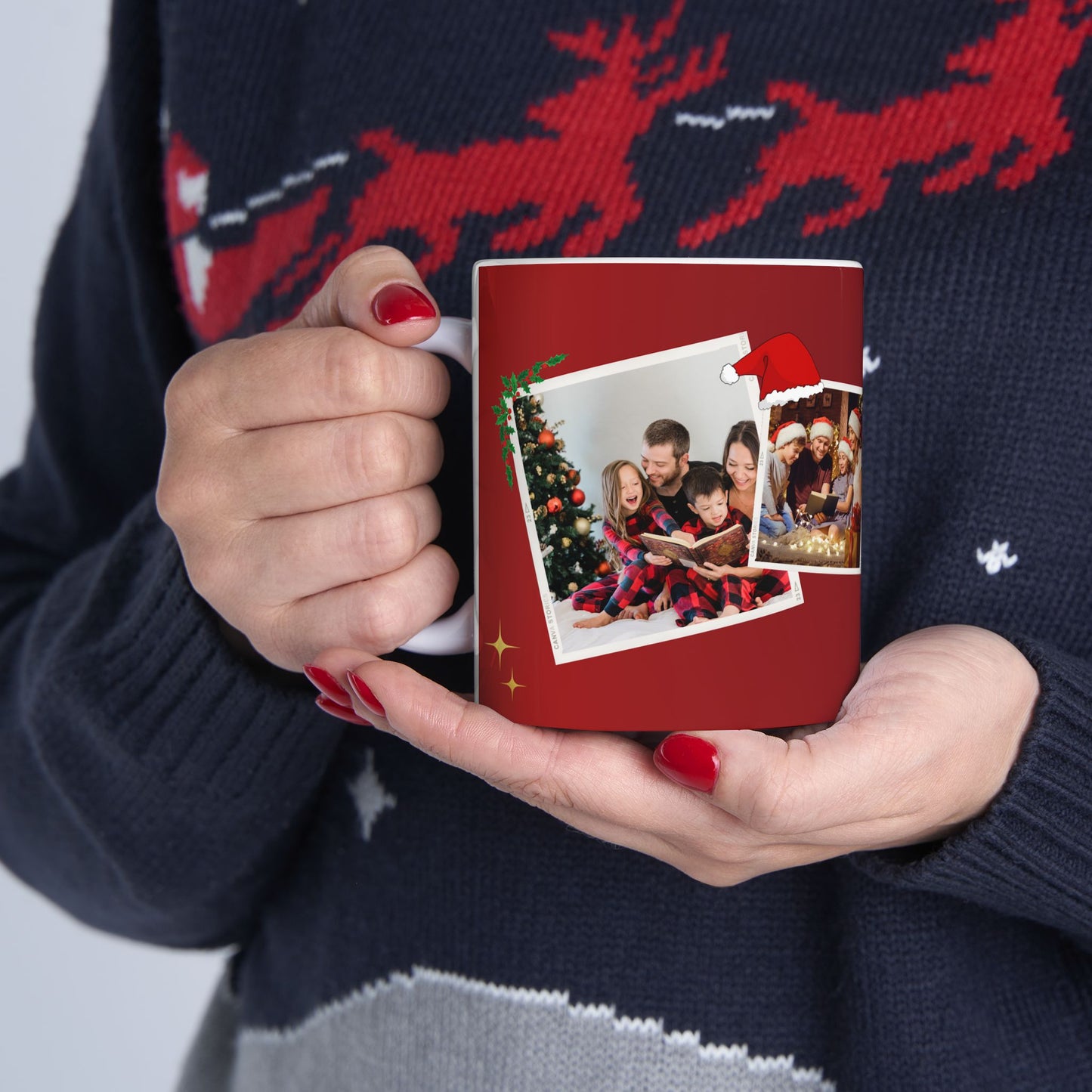 Happy Christmas, Family Photo, Customizable - Ceramic Mug, (11oz, 15oz) - 10929