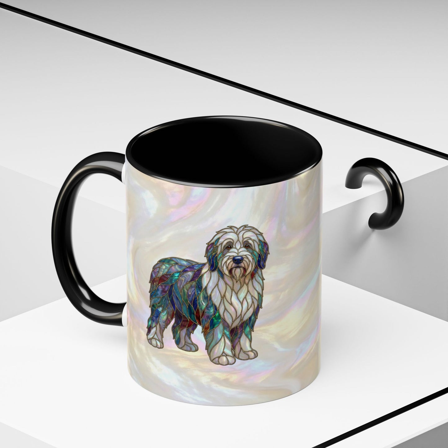 English Sheepdog Accent Coffee Mug -Stained Glass Style (11/15oz) - 14631